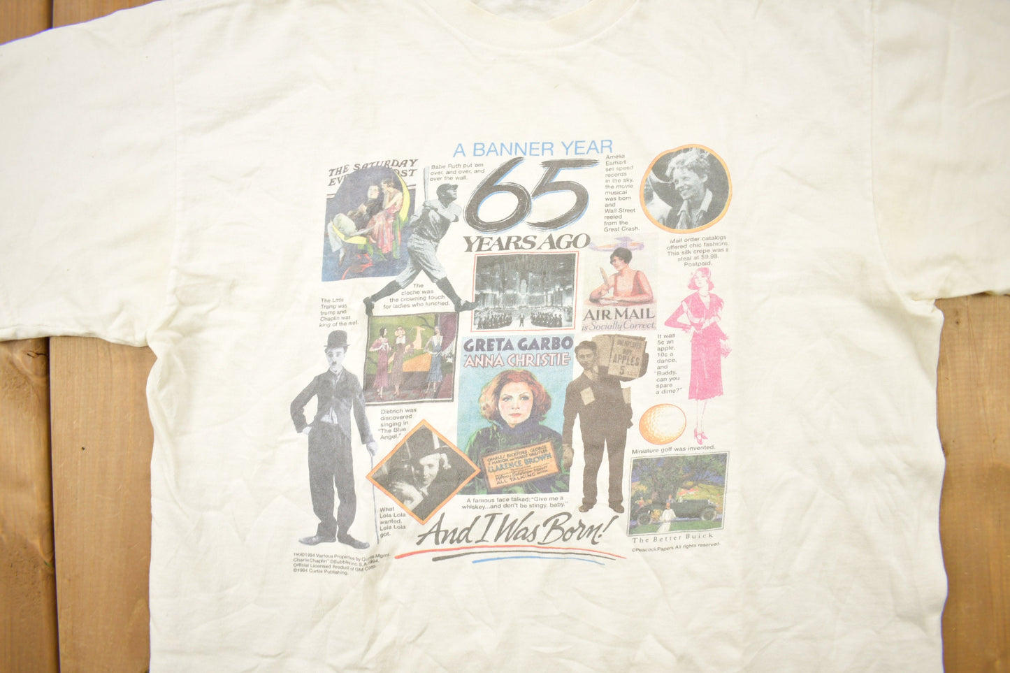 Vintage 1994 65 Years Ago "Banner Year" 1929 Commemorative Graphic T Shirt