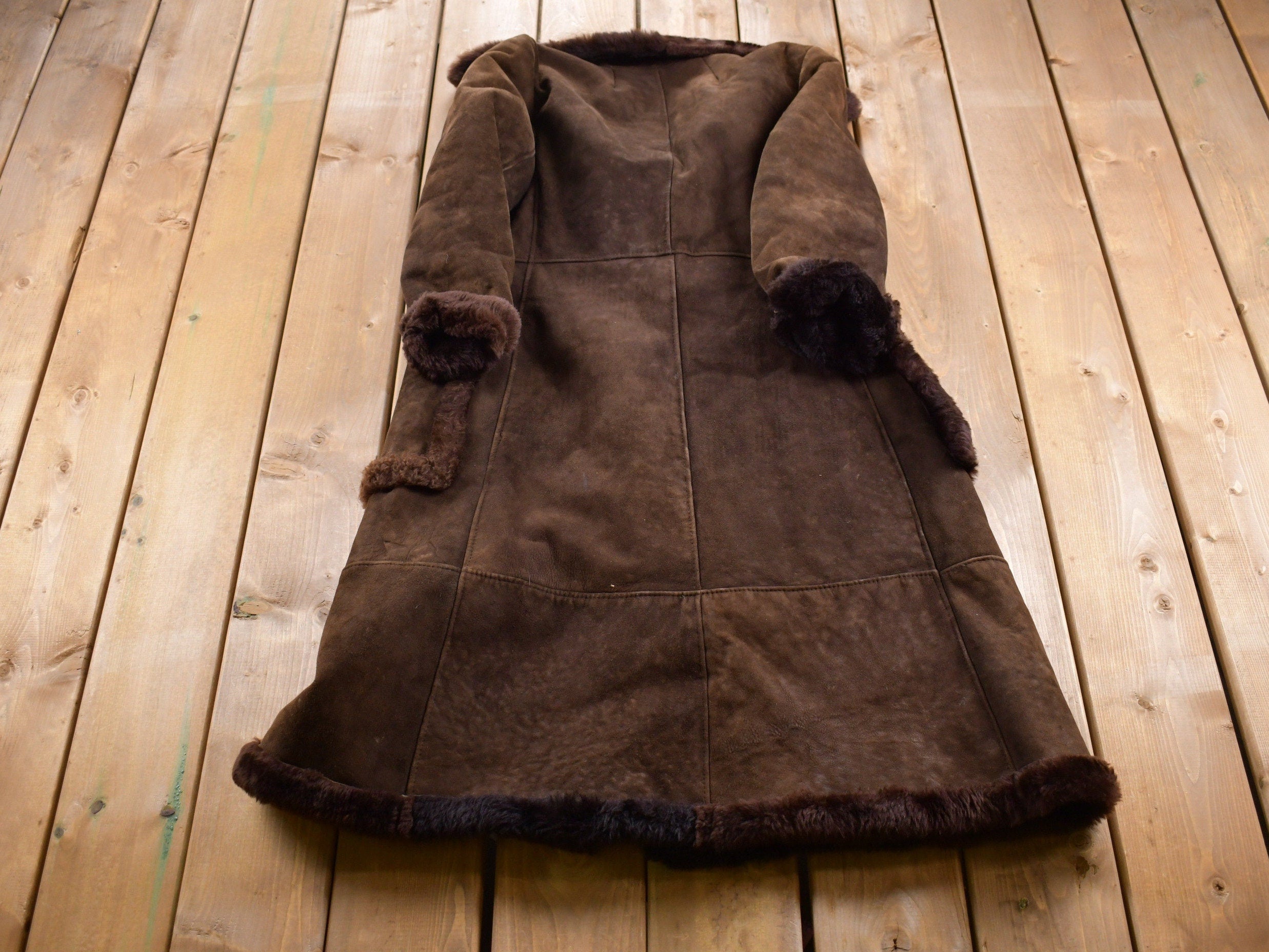 Vintage 1970s Brown Full Length Shearling Jacket