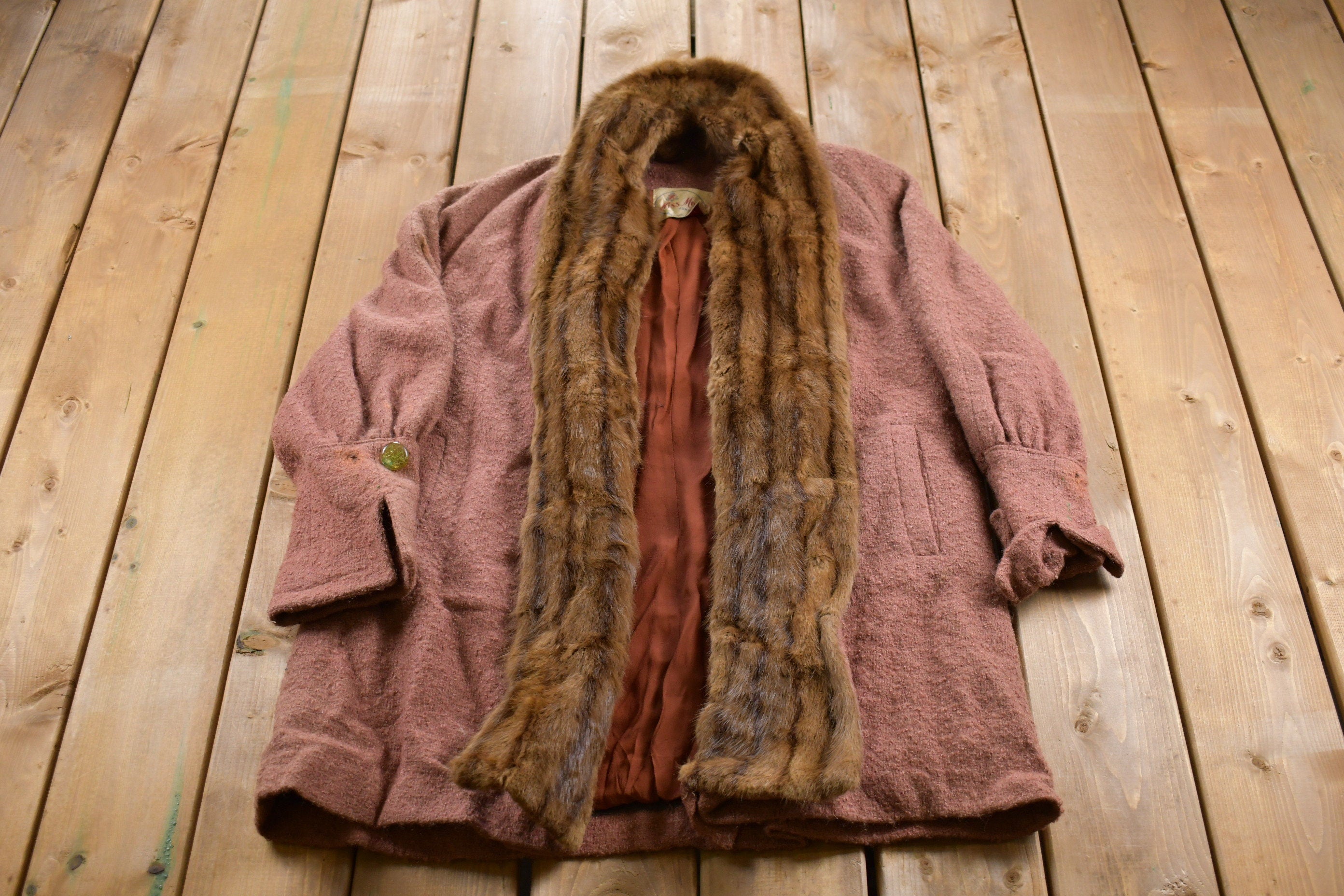 Vintage 1930s Miss Mode Full Length Fur Trim Coat