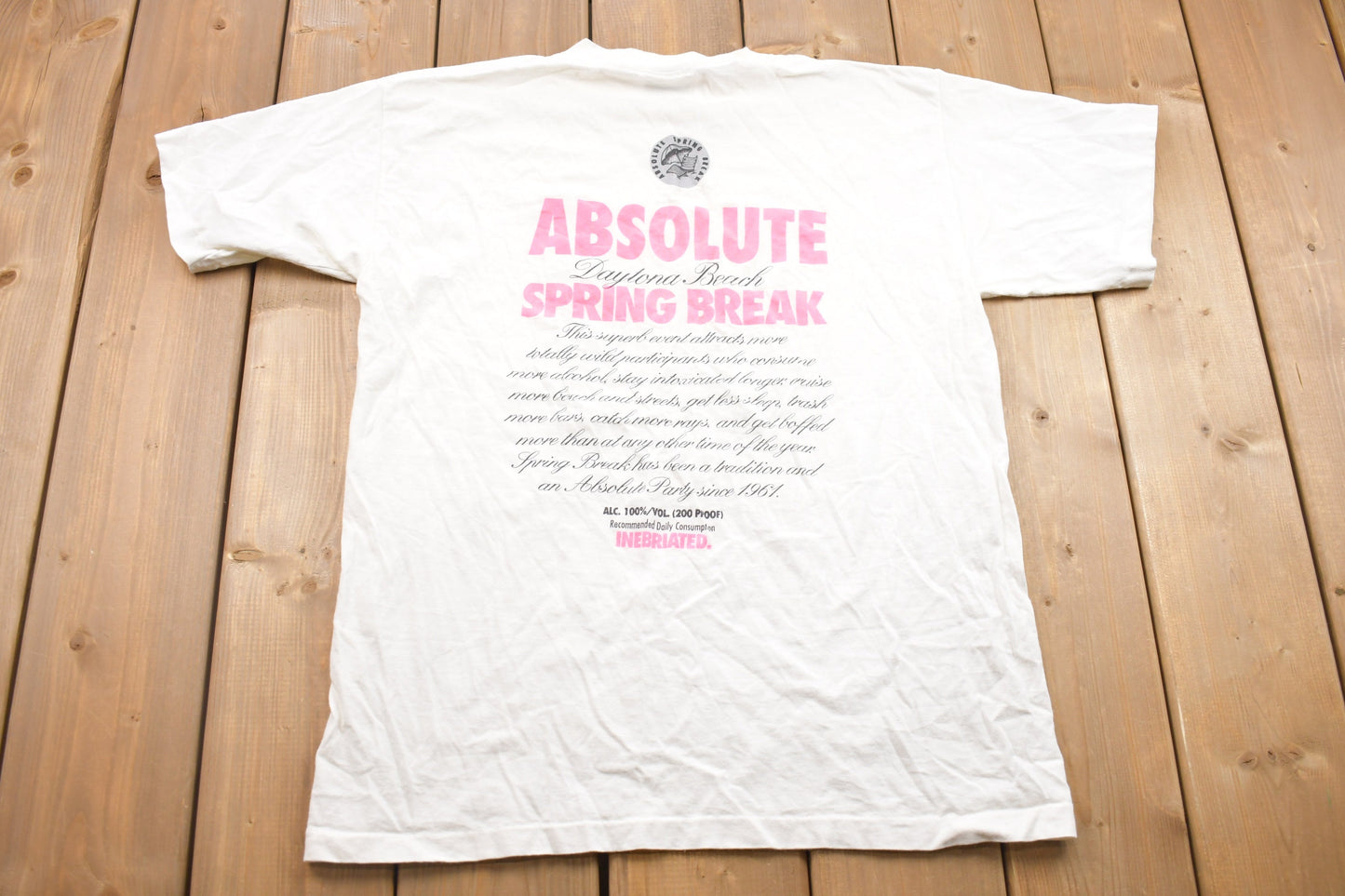 Vintage 1990s Absolute Vodka Daytona Beach Spring Break Souvenir T Shirt / Streetwear / Made In USA / Vacation Tee / Travel T Shirt