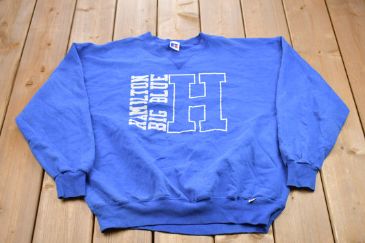 Vintage 1990s Hamilton Big Blue Russell Athletics Crewneck Sweatshirt / 90s Crewneck / Made In USA / Athleisure / Streetwear / 90s Blank