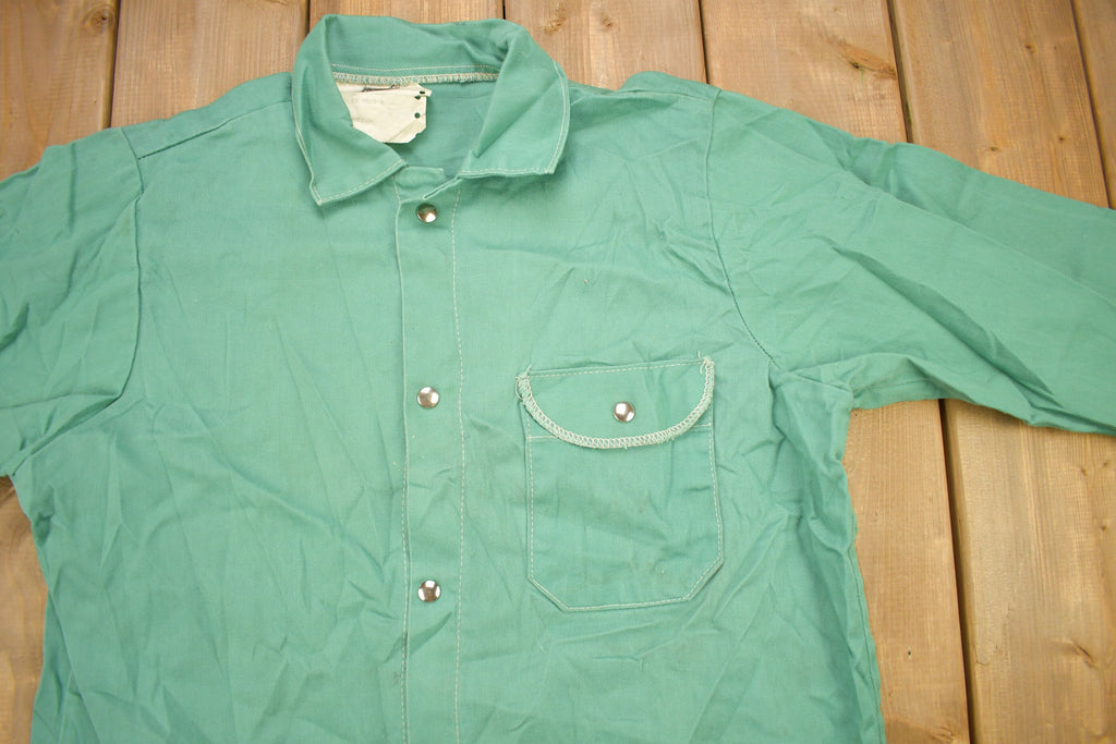 Vintage 1980s Steel Grip Blank Turquoise Button Up Shirt