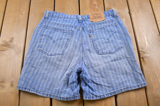 Vintage 1990s Levi's Striped Orange Tab Jean Shorts 32 x 6 / 90s Shorts / Streetwear Fashion / Bottoms / Light Wash / Vintage Jeans/ Jorts