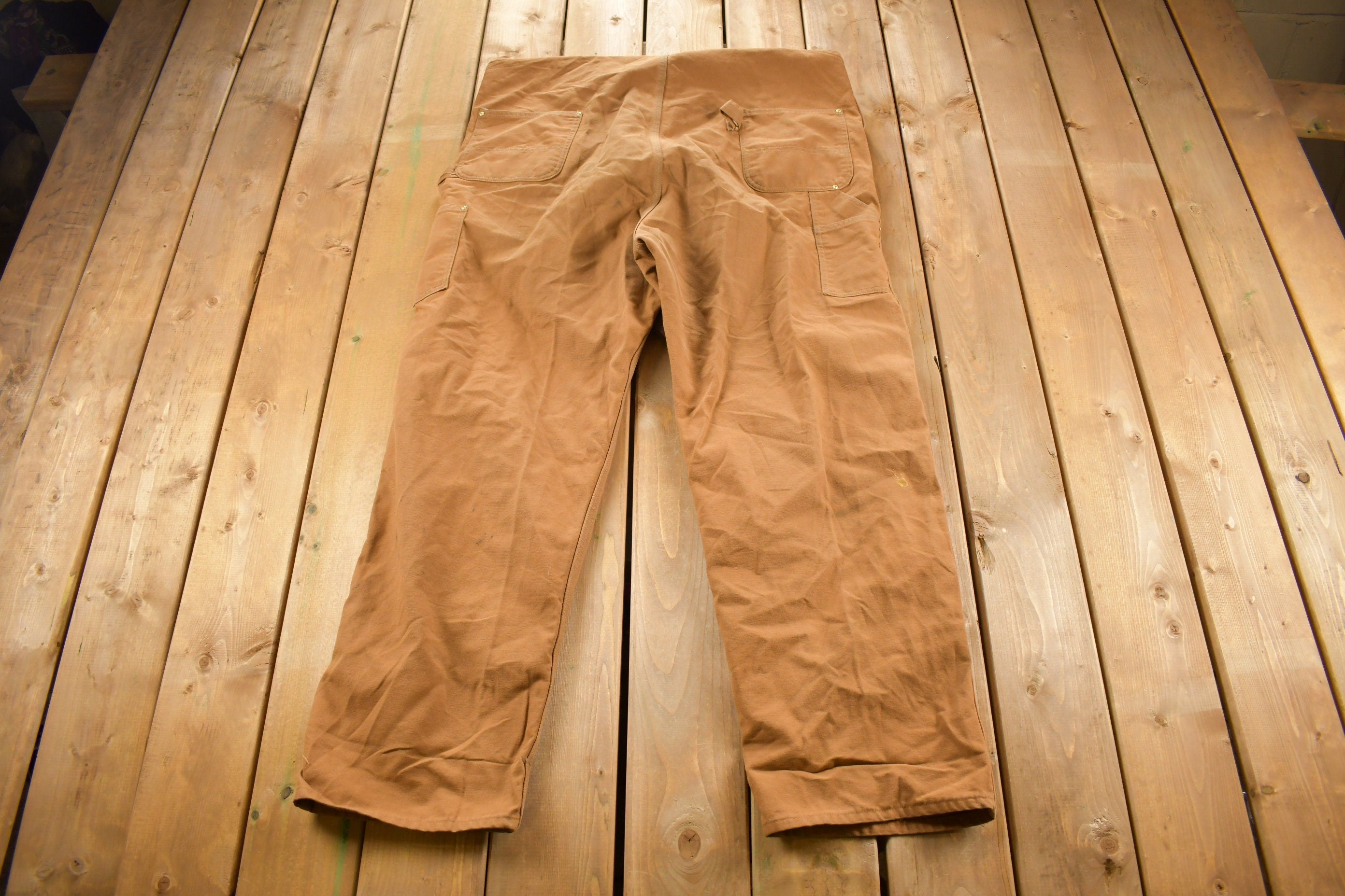 Vintage 1980s Carhartt Double Knee Canvas Overalls Size 48 x 30.5