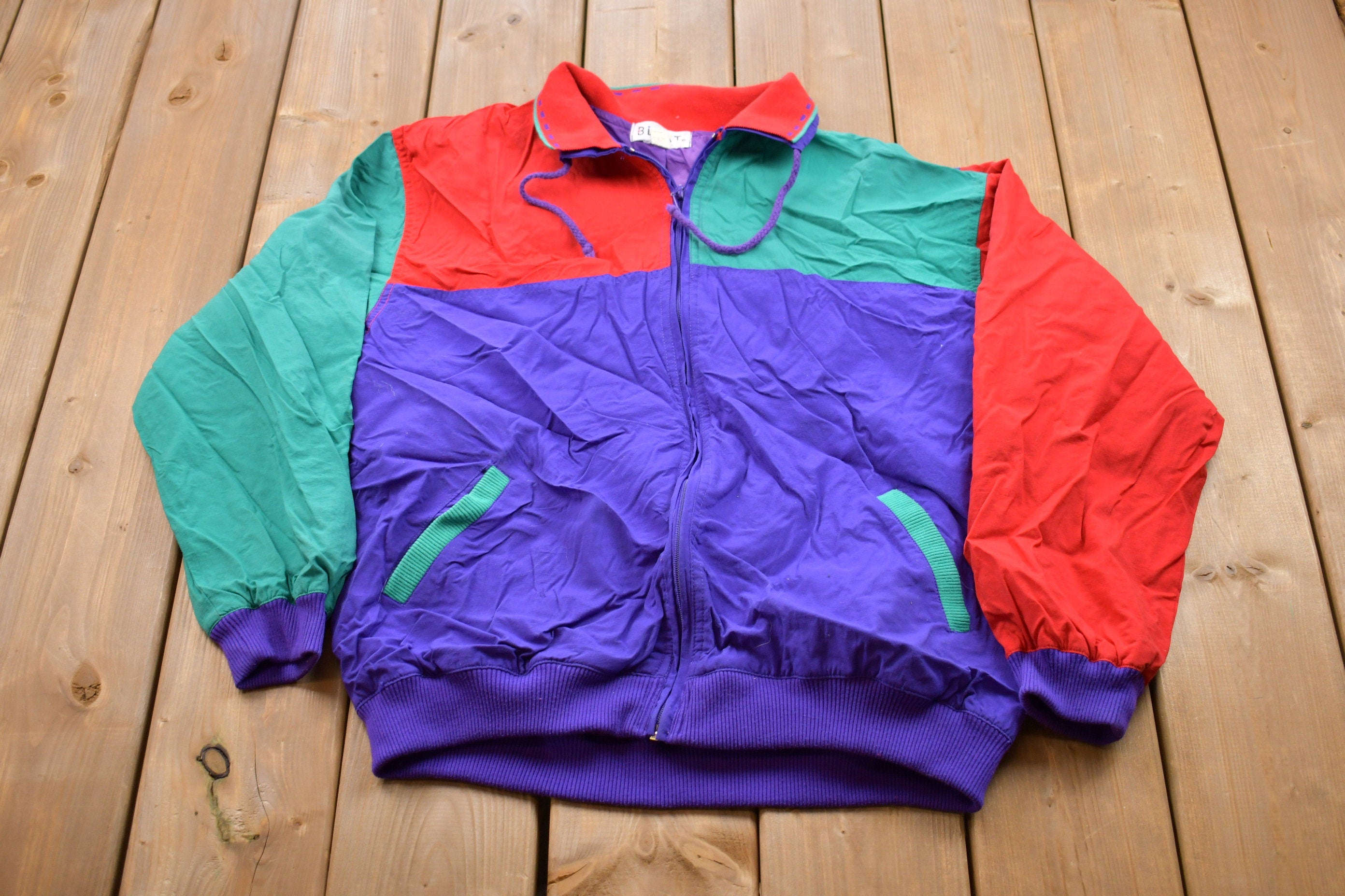 Vintage 1980s Blast Color Block Full Zip Windbreaker Jacket