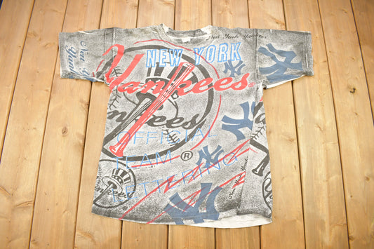 Vintage 1991 New York Yankees MLB All Over Print Graphic T-Shirt / Made In USA / Single Stitch / MLB Baseball / 90s Streetwear / Sportswear