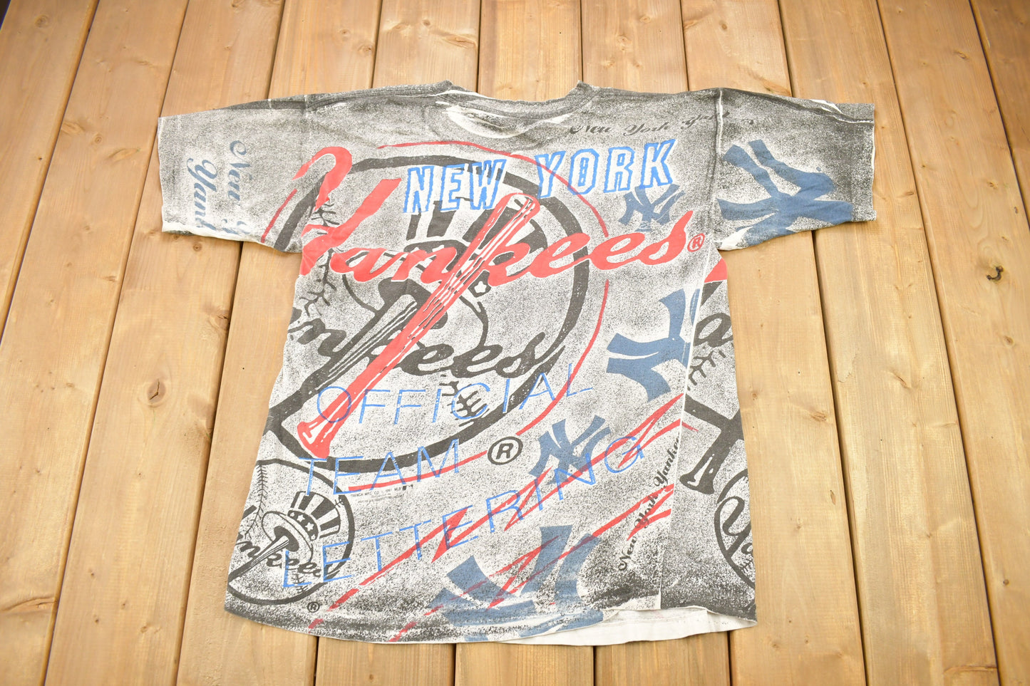 Vintage 1991 New York Yankees MLB All Over Print Graphic T-Shirt / Made In USA / Single Stitch / MLB Baseball / 90s Streetwear / Sportswear