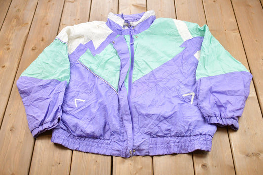 Vintage 1990s Image Abstract All Over Print Windbreaker Jacket / Color Block / Athletic Spring Summer Sportswear / Streetwear / Athleisure