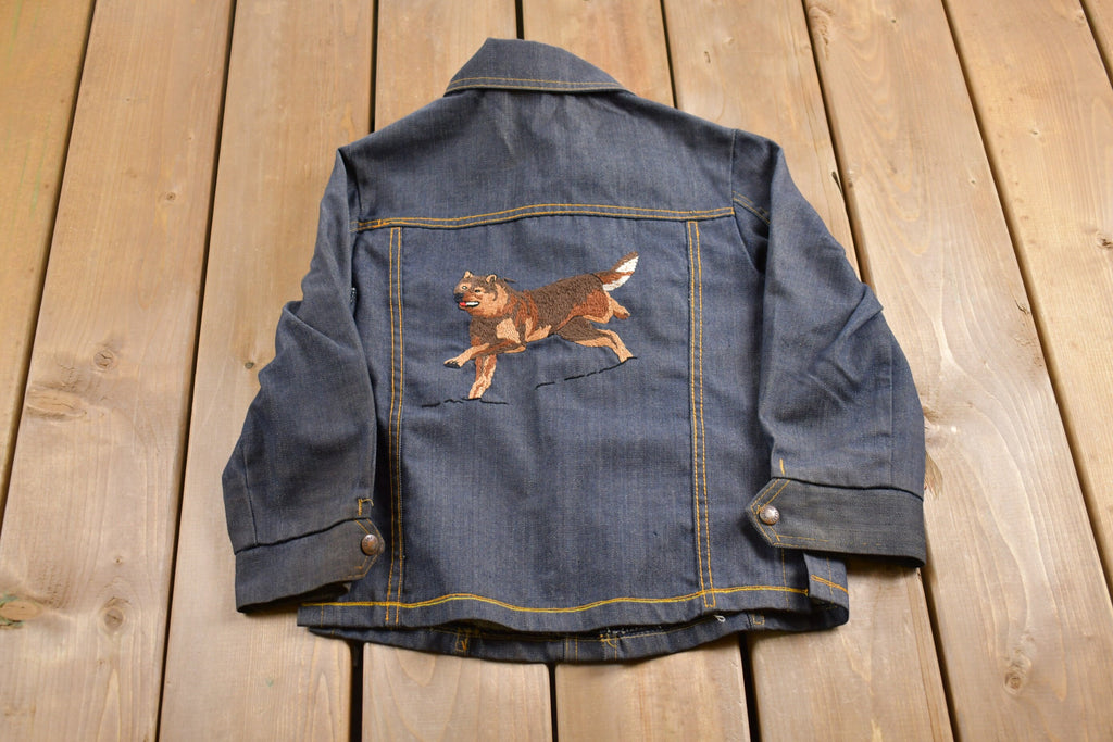 Vintage 1970s Sears Denim Dog Embroidered Jean Jacket