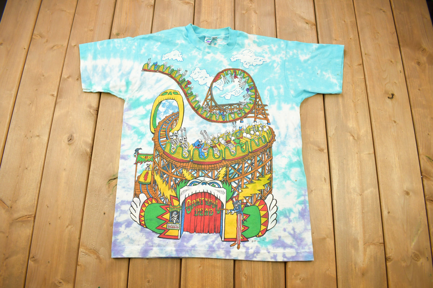 Vintage 1993 Grateful Dead Theme Park All Over Print Band T-shirt / Vintage Band Tee / Liquid Blue / Tie Dye / Single Stitch / Made In USA