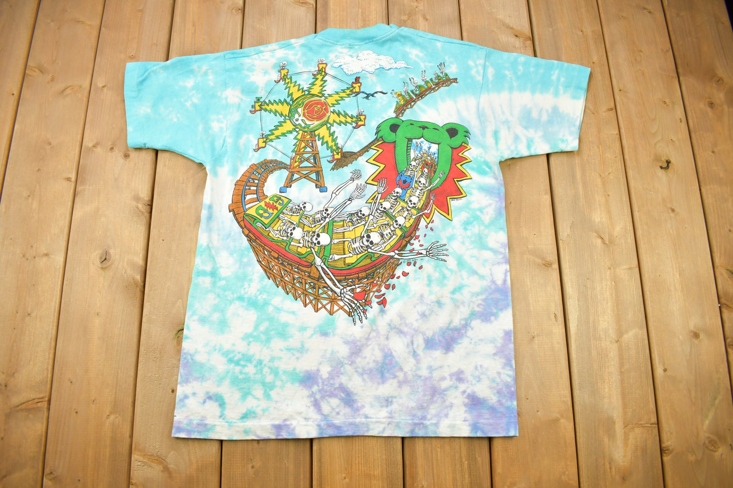 Vintage 1993 Grateful Dead Theme Park All Over Print Band T-shirt / Vintage Band Tee / Liquid Blue / Tie Dye / Single Stitch / Made In USA