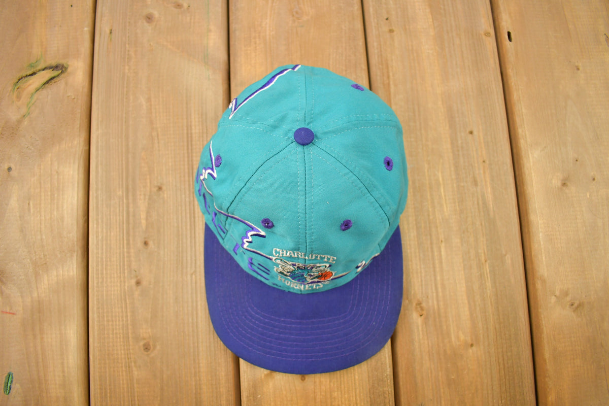 Vintage 1990s Charlotte Hornets NBA Wave Shark Tooth Snap Back Hat