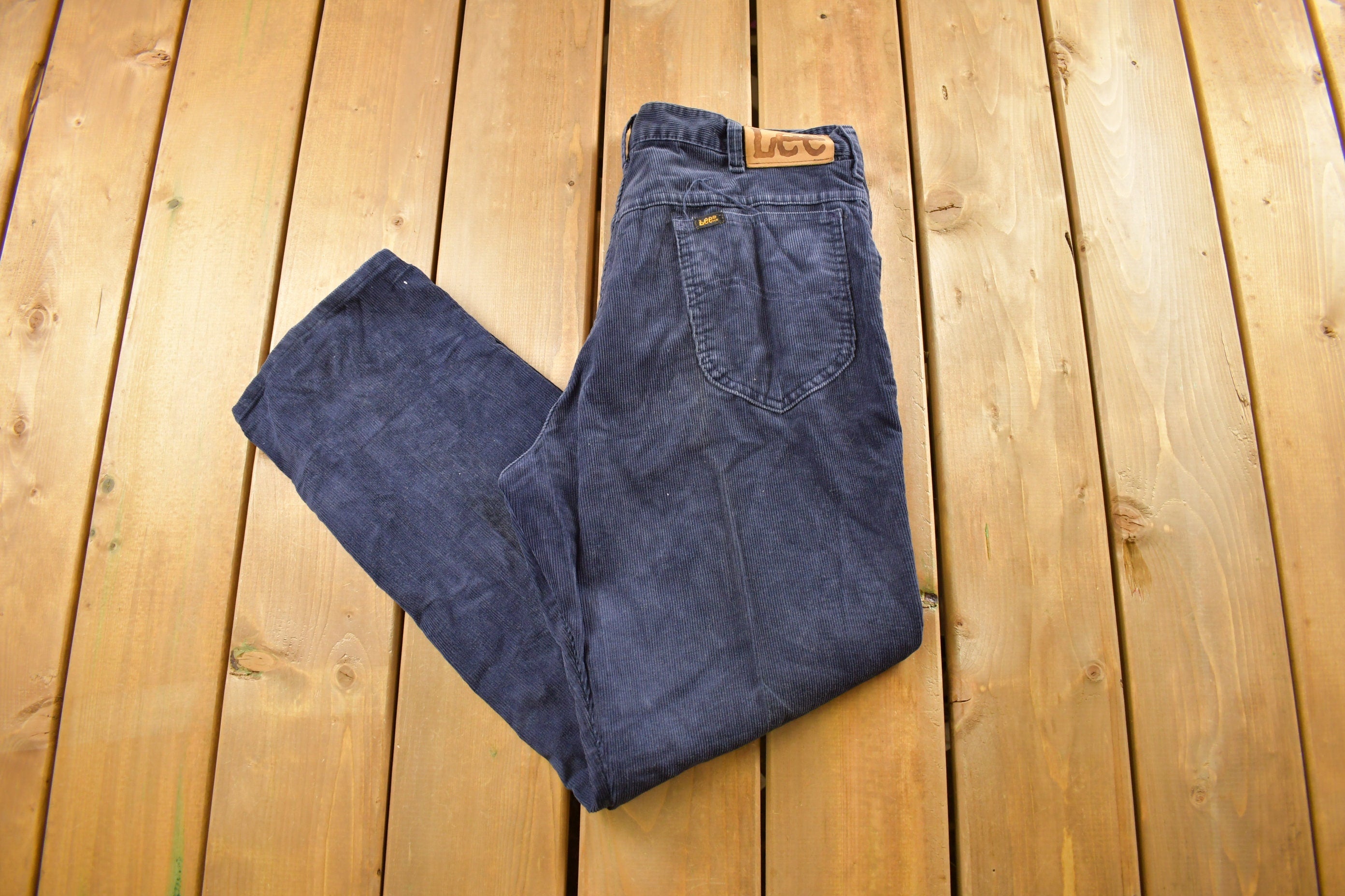 Vintage 1970s Lee Blue Corduroy Trousers Size 34 x 28