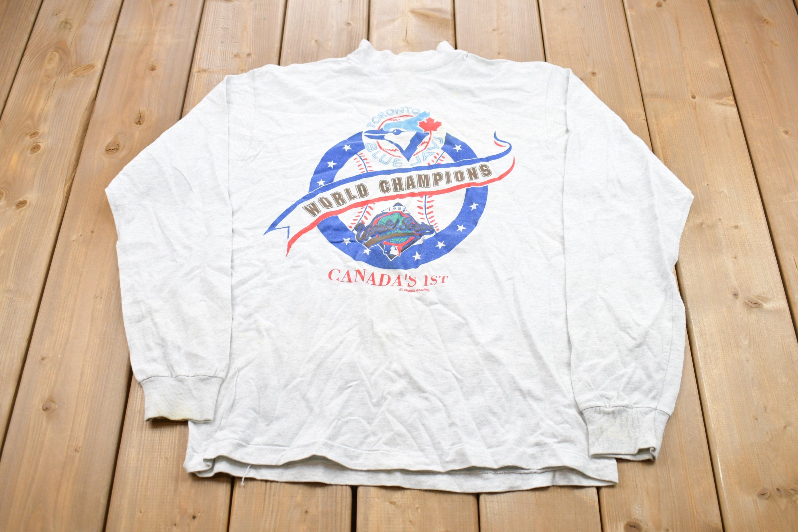 Vintage 1992 Toronto Blue Jays Graphic Long-Sleeved T-Shirt