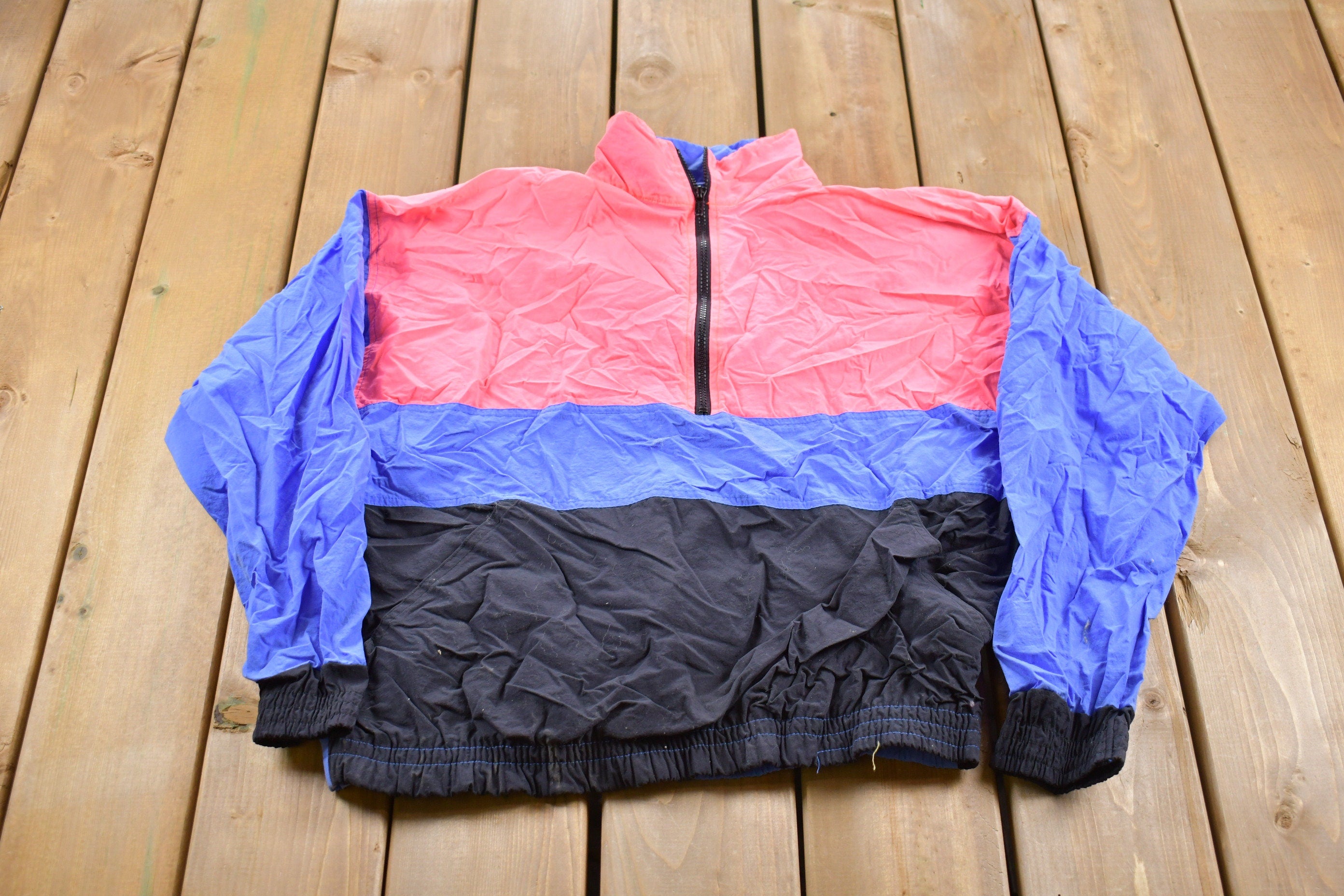 Vintage 1980s Color Block Half Zip Windbreaker Jacket