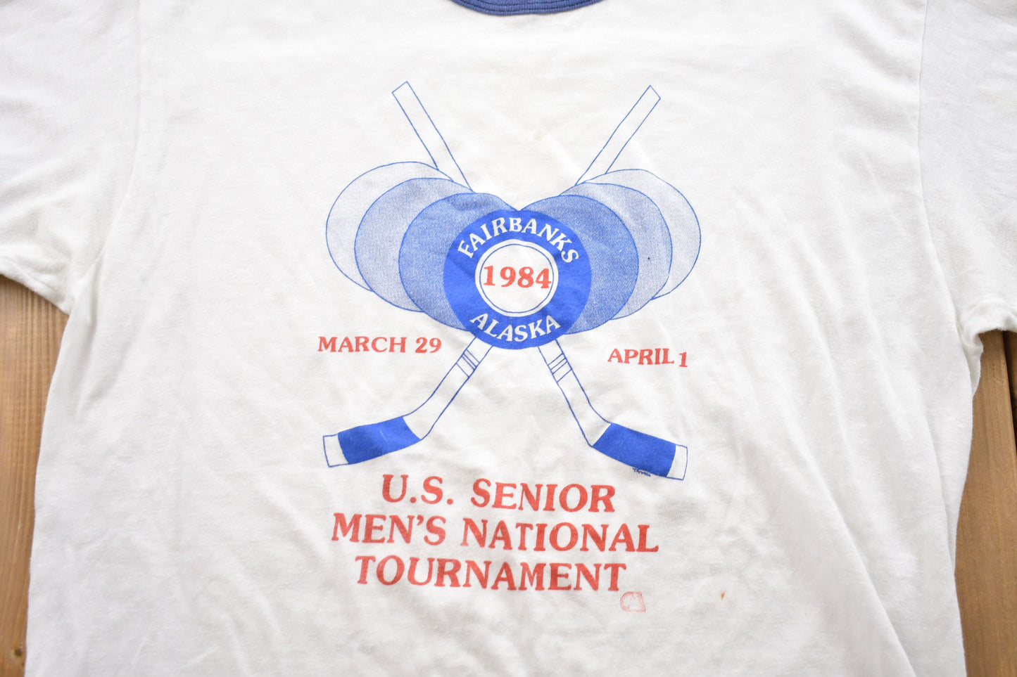 Vintage 1984 Men's Hockey Tournament Ringer T-Shirt / Graphic / 80s / 90s / Streetwear / Retro Style / Single Stitch / Made In USA