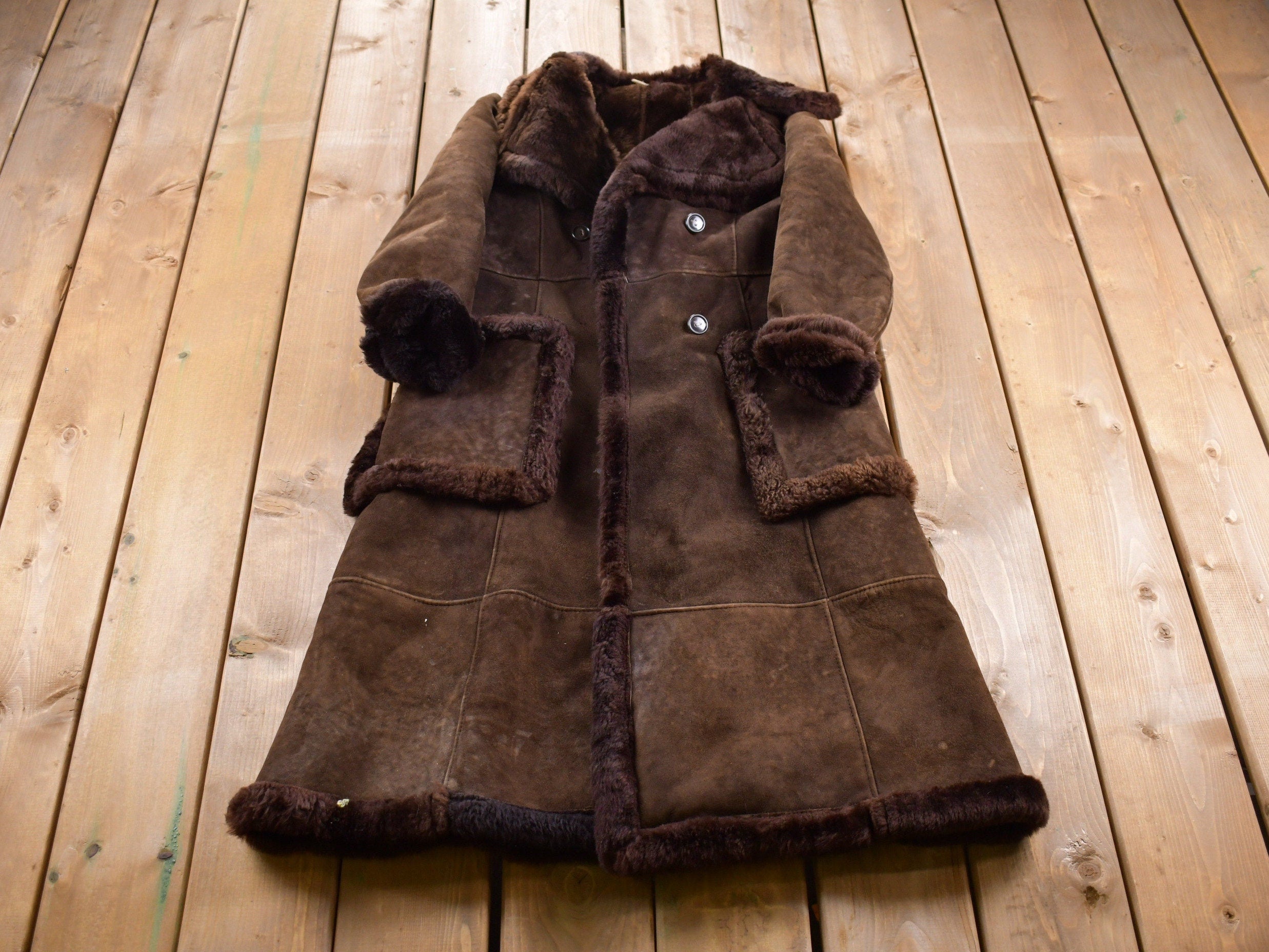 Vintage 1970s Brown Full Length Shearling Jacket