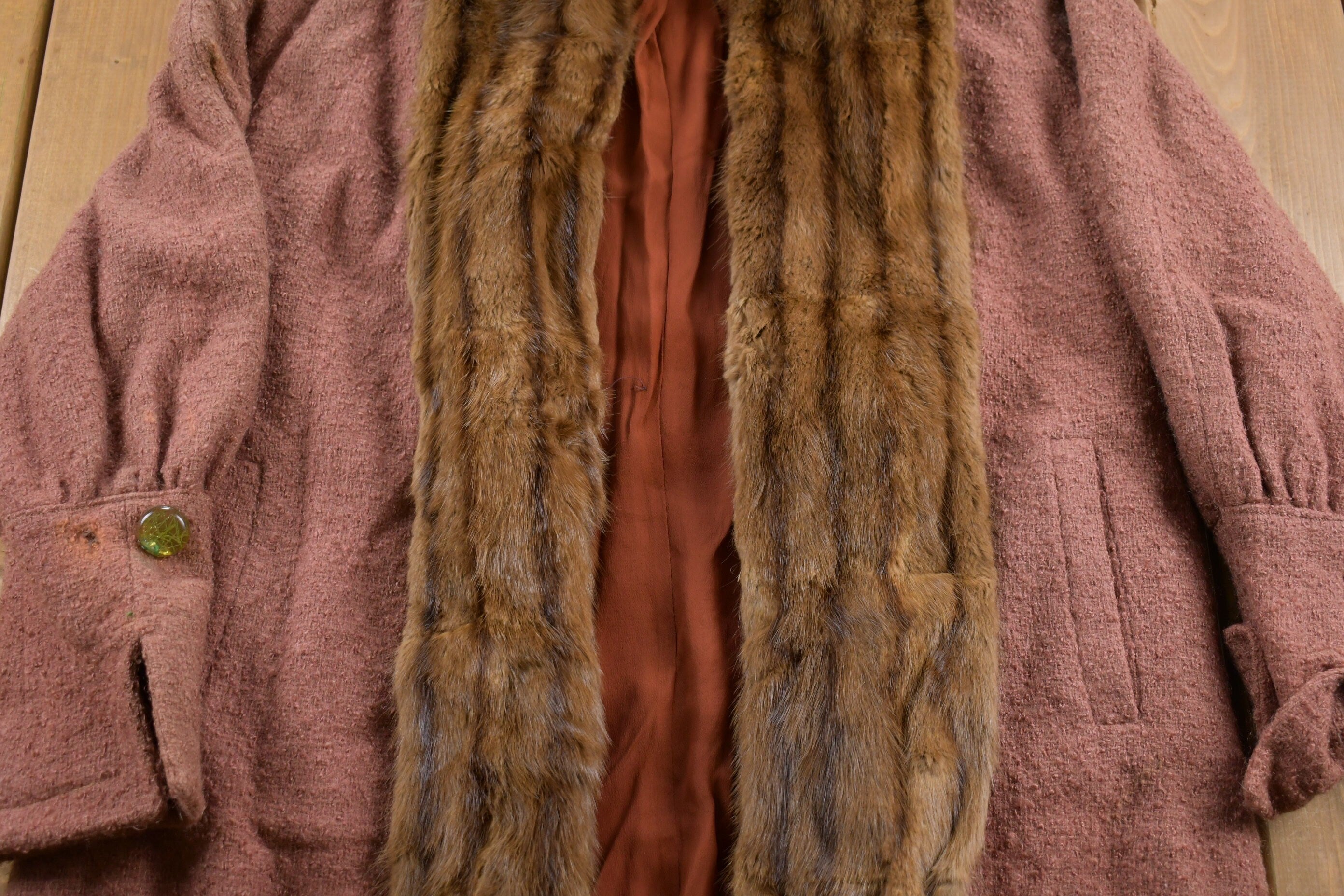 Vintage 1930s Miss Mode Full Length Fur Trim Coat