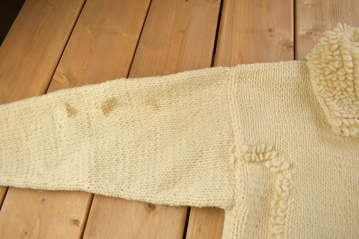 Vintage 1990s 100% Wool Hand Knit Zip Up Sweater
