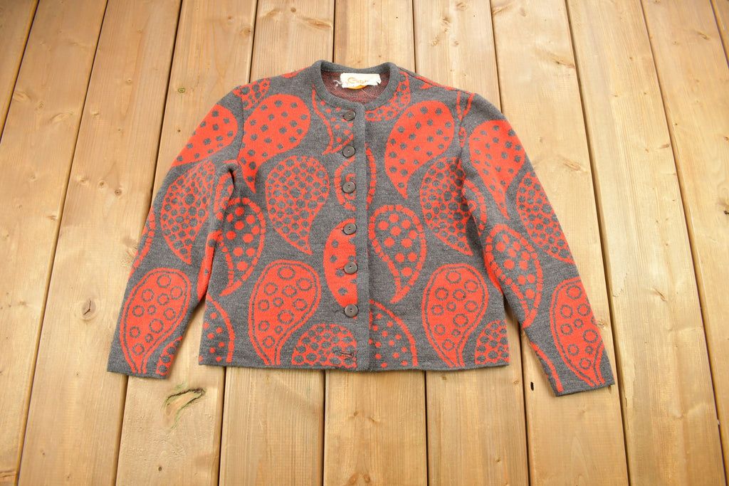 Vintage 1960s Paisley Graphic Knitted Cardigan Sweater
