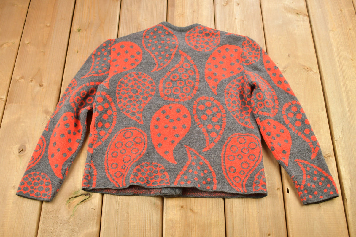 Vintage 1960s Paisley Graphic Knitted Cardigan Sweater