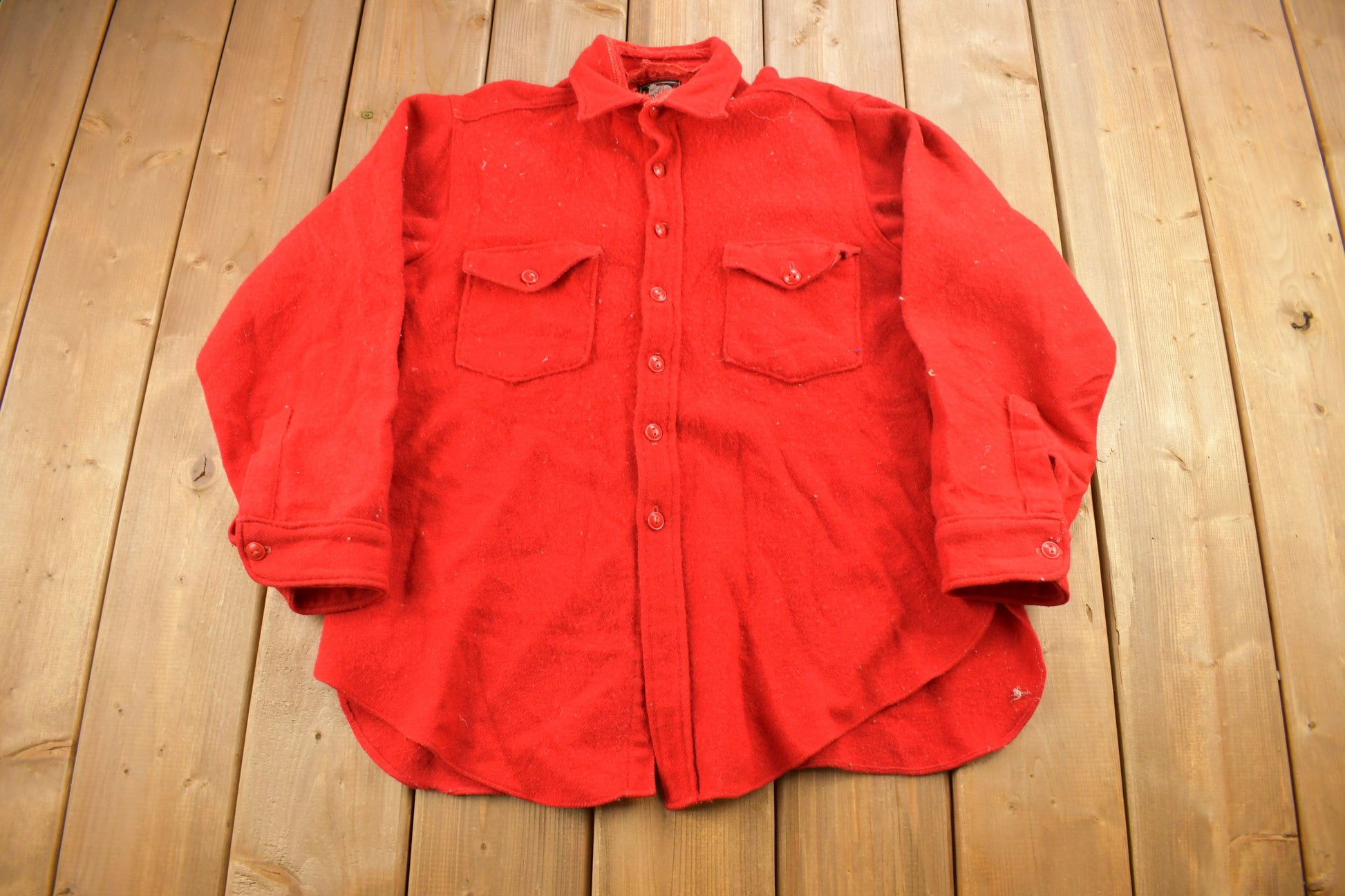 Vintage 1950s Woolrich Red Wool Button Up Shirt