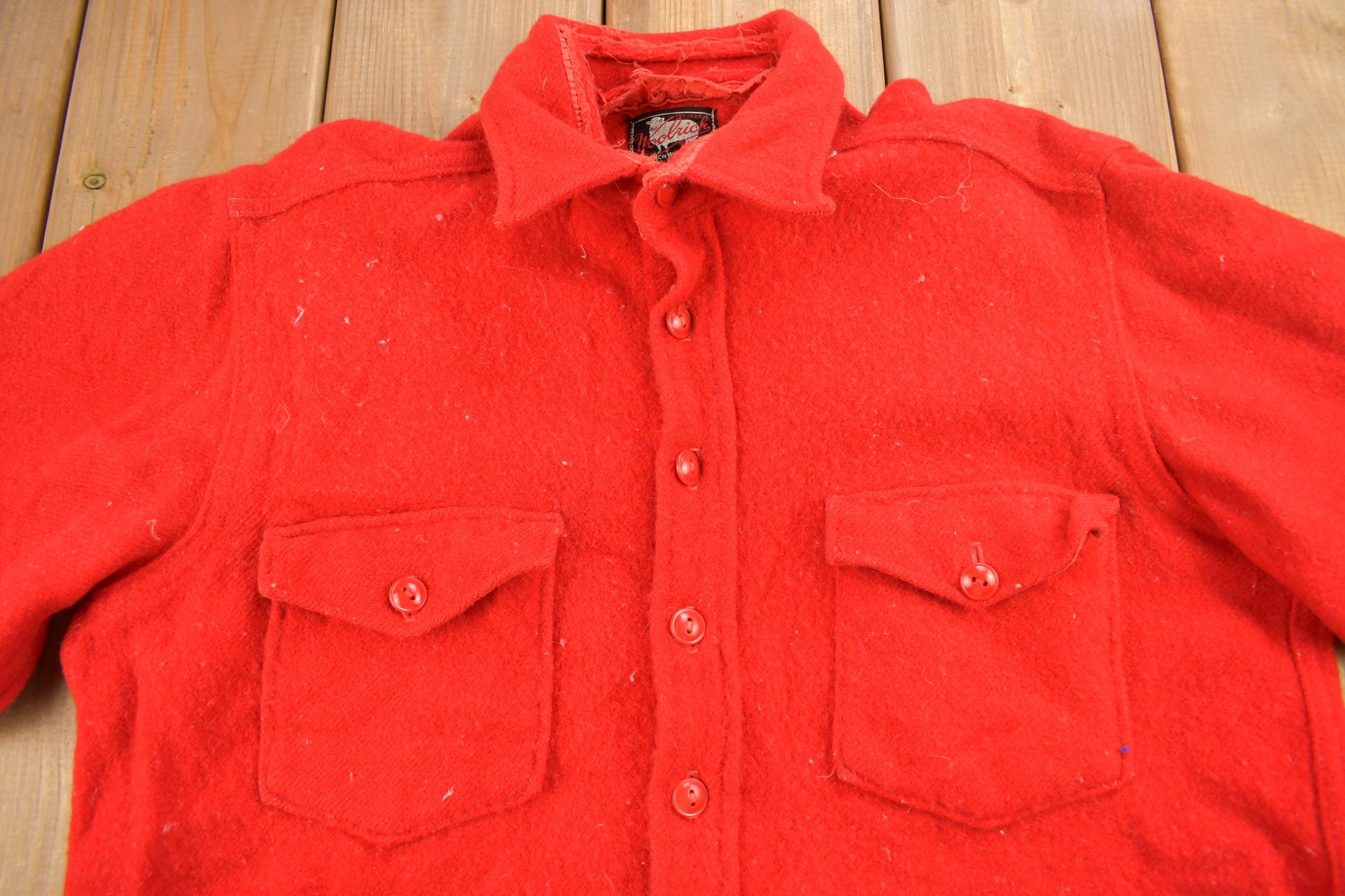 Vintage 1950s Woolrich Red Wool Button Up Shirt