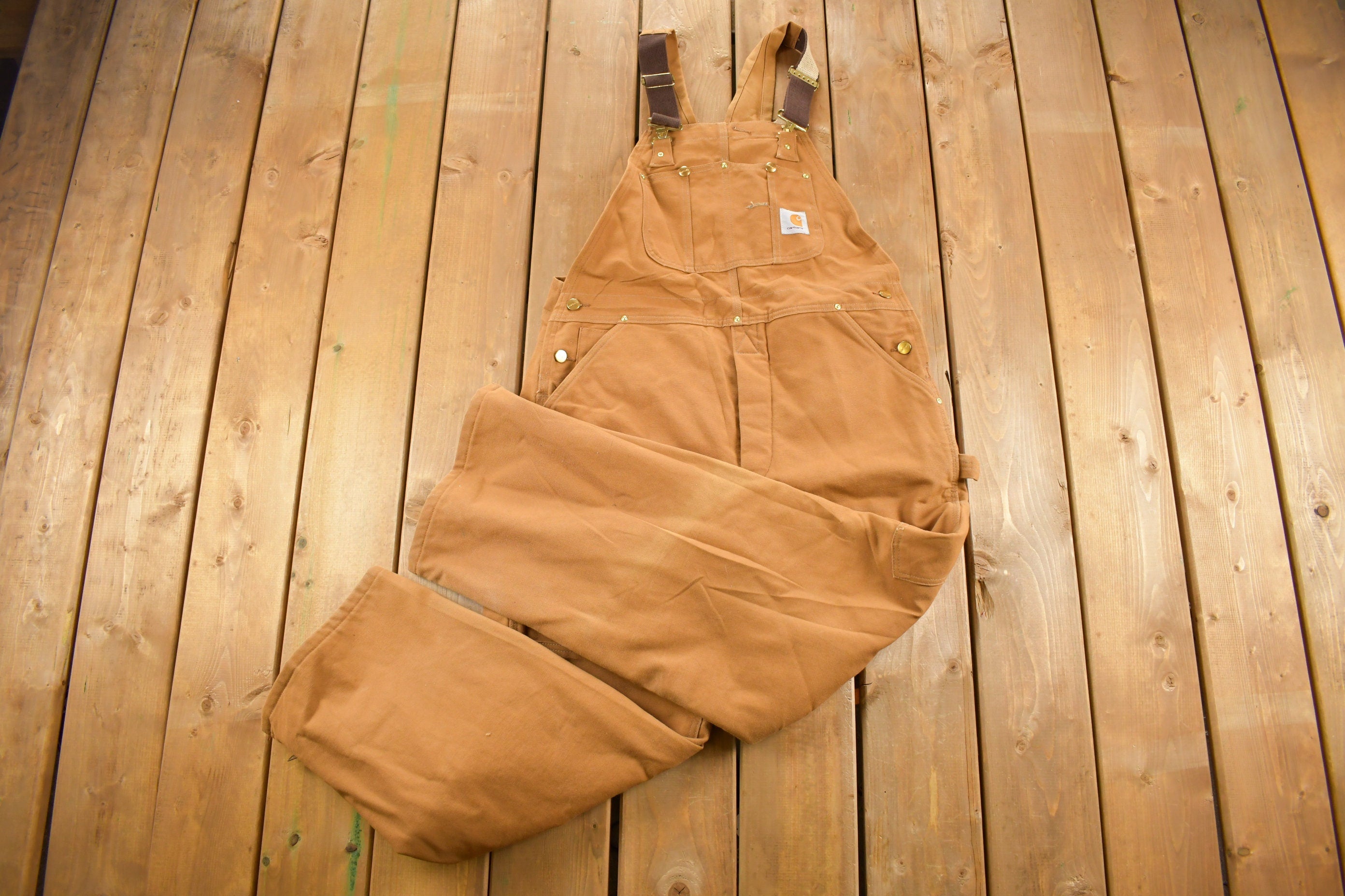 Vintage 1980s Carhartt Double Knee Quilted Canvas Overalls Size 39 x 28