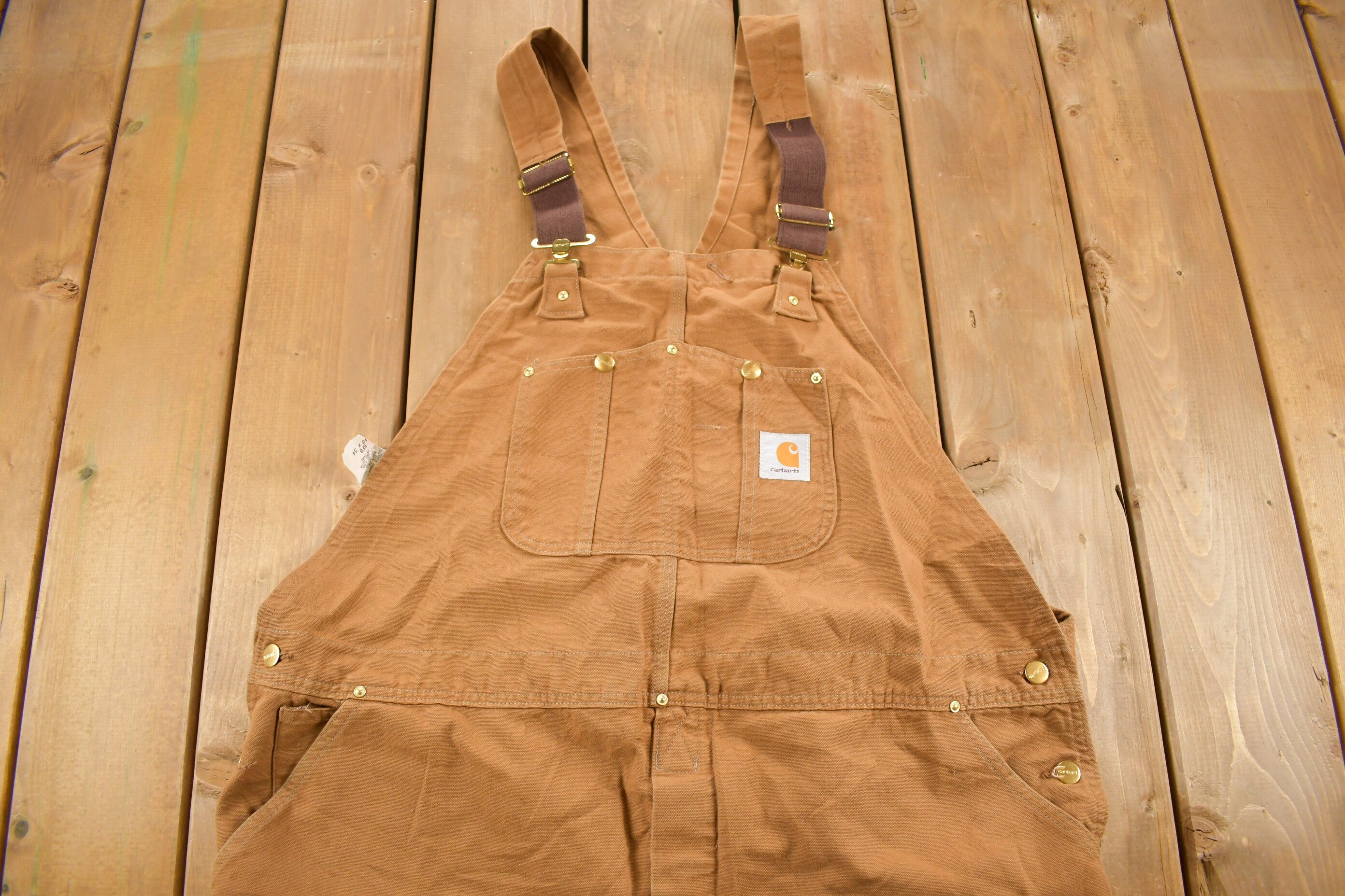 Vintage 1980s Carhartt Double Knee Canvas Overalls Size 48 x 30.5