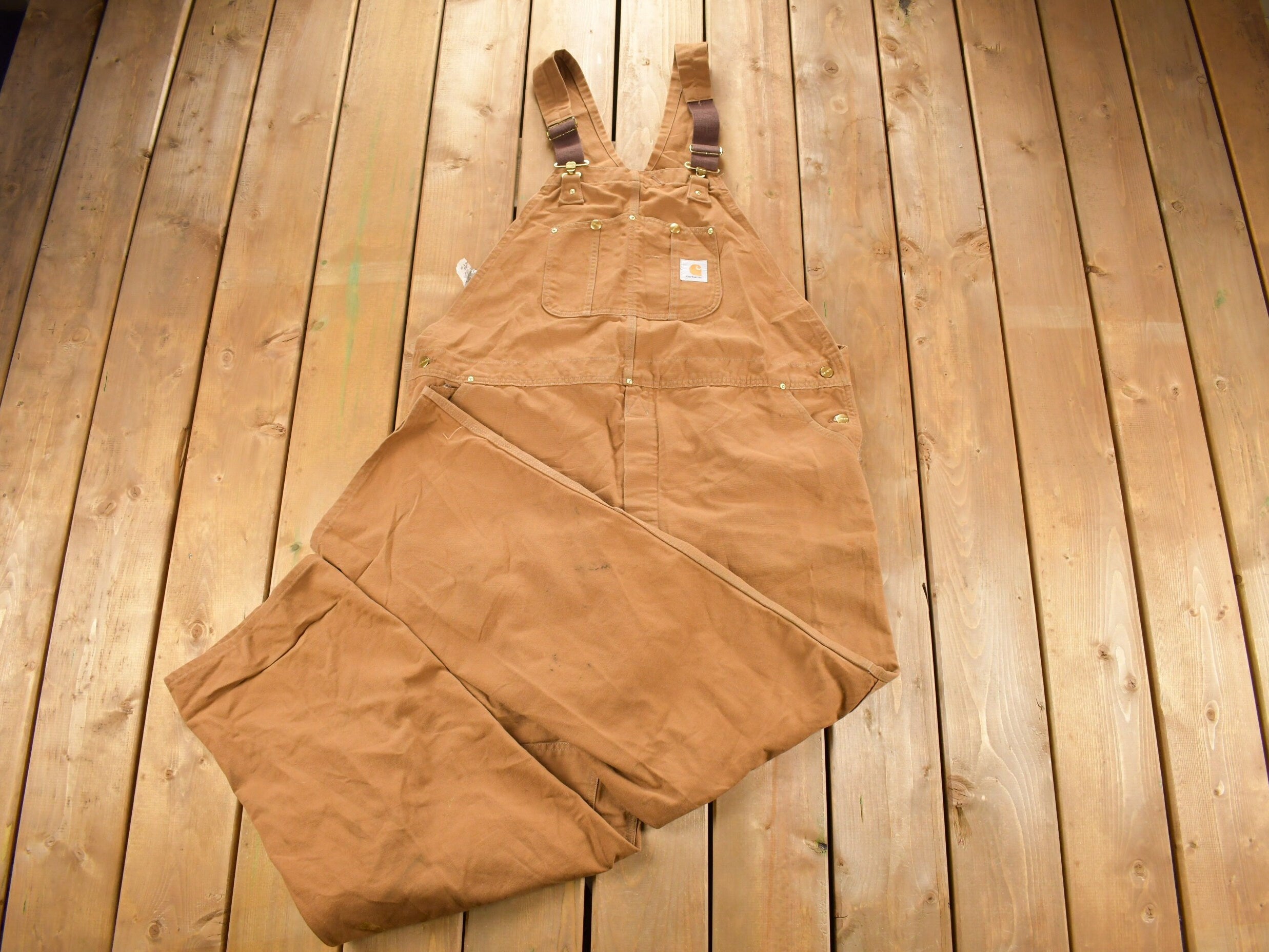 Vintage 1980s Carhartt Double Knee Canvas Overalls Size 48 x 30.5