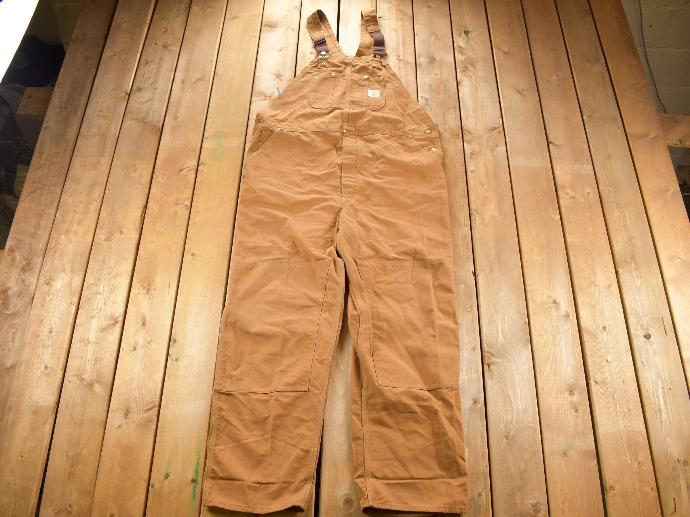 Vintage 1980s Carhartt Double Knee Canvas Overalls Size 48 x 30.5