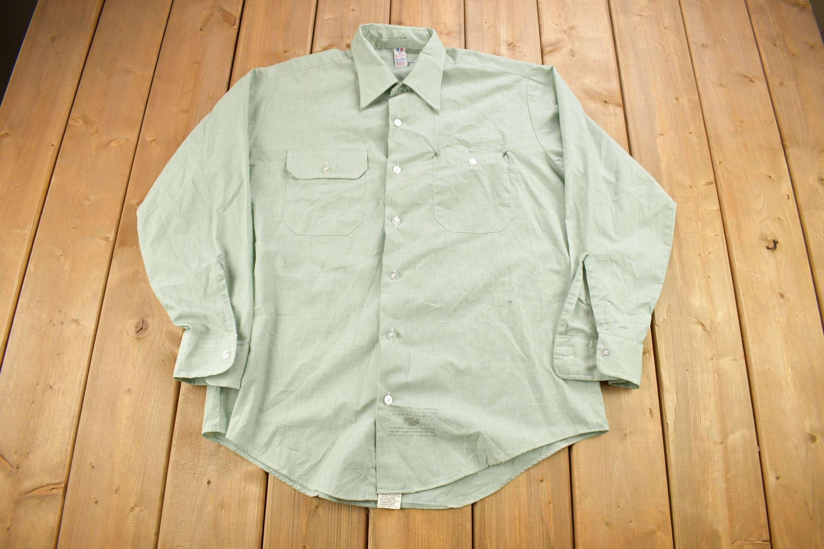 Vintage 1950s Flying Cross Perma Press Broadcloth Blank Button Up Shirt