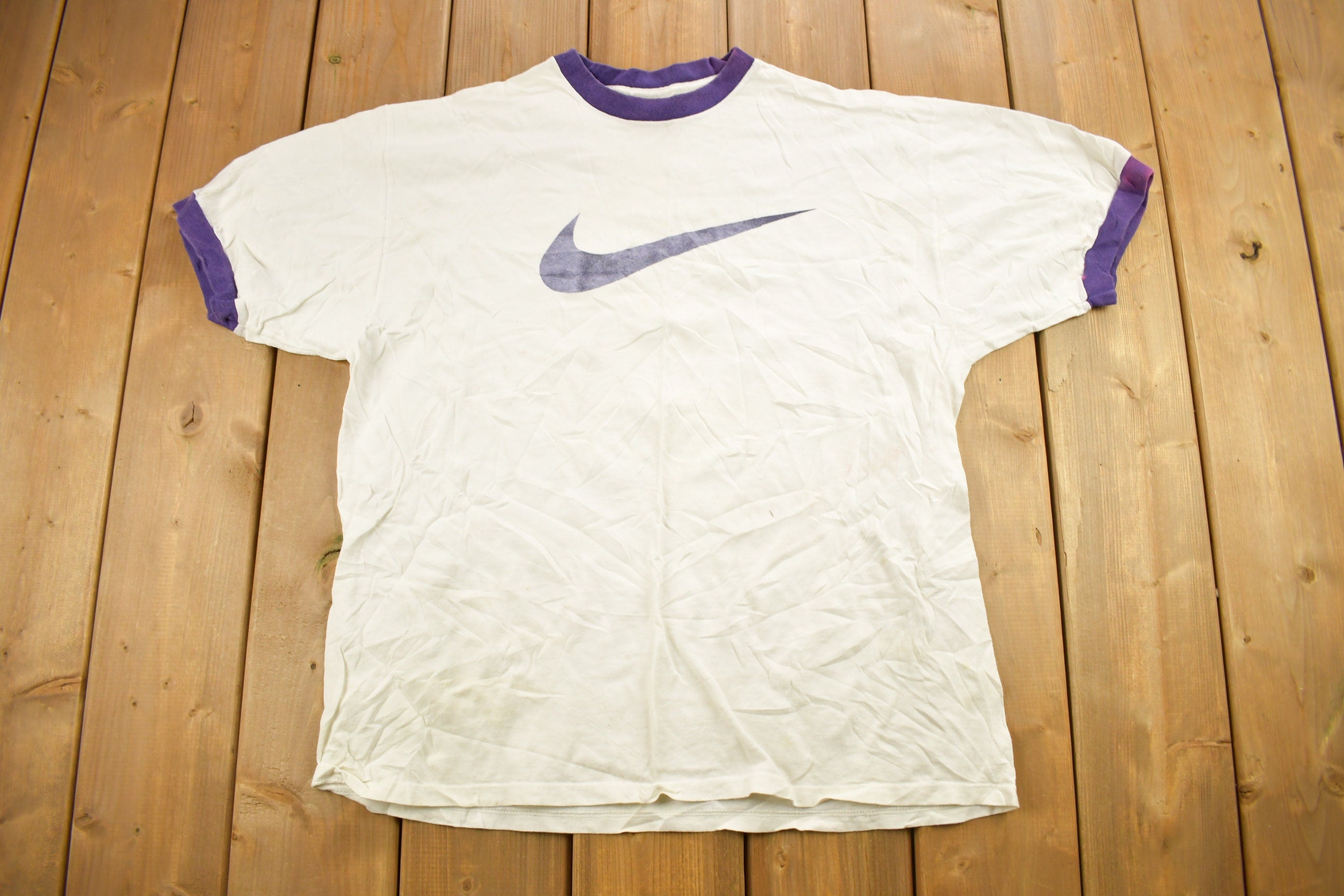 Vintage 1990s Nike Big Swoosh Graphic Ringer T-Shirt