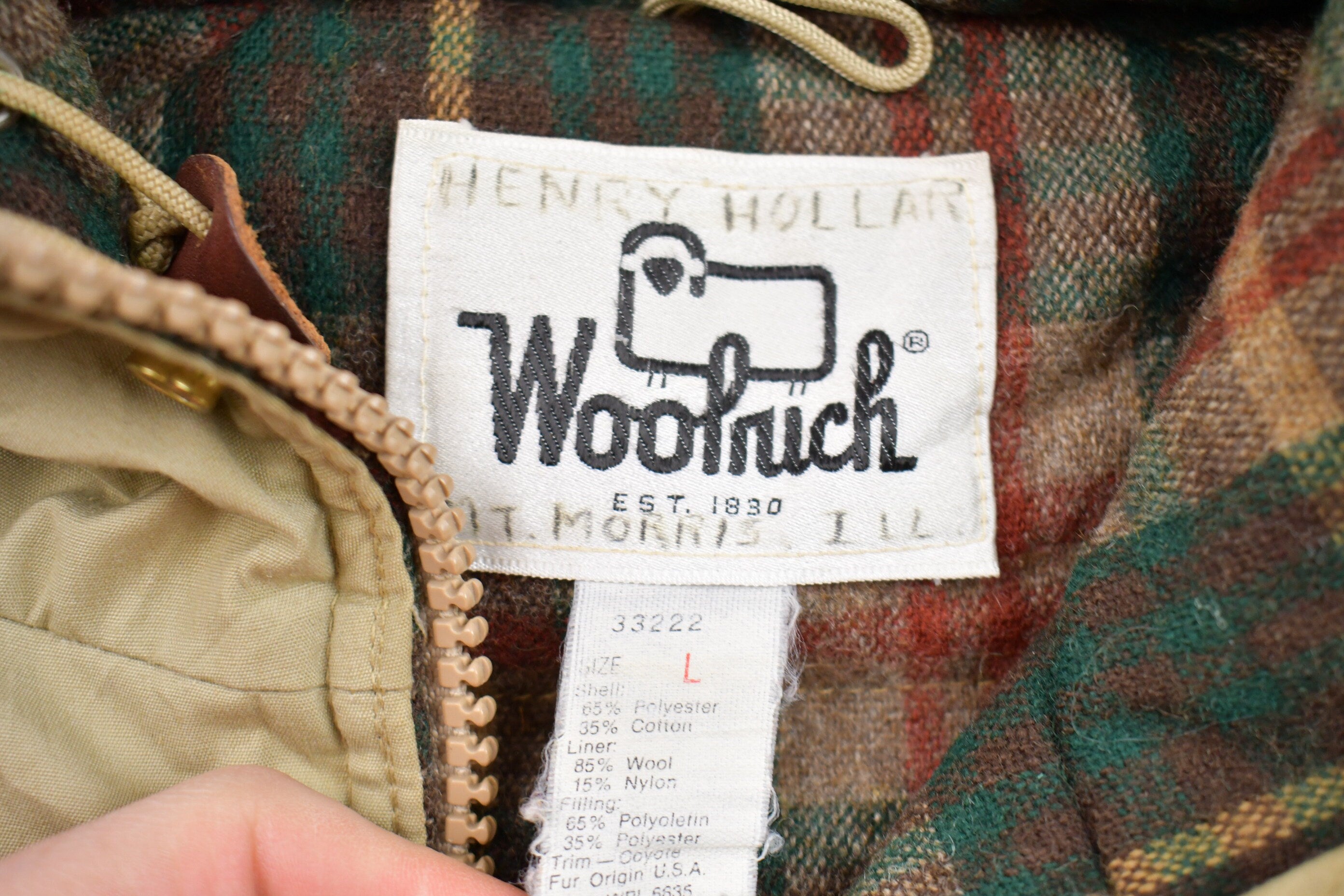 Vintage 1980s Woolrich Wool Puffer Fur Jacket