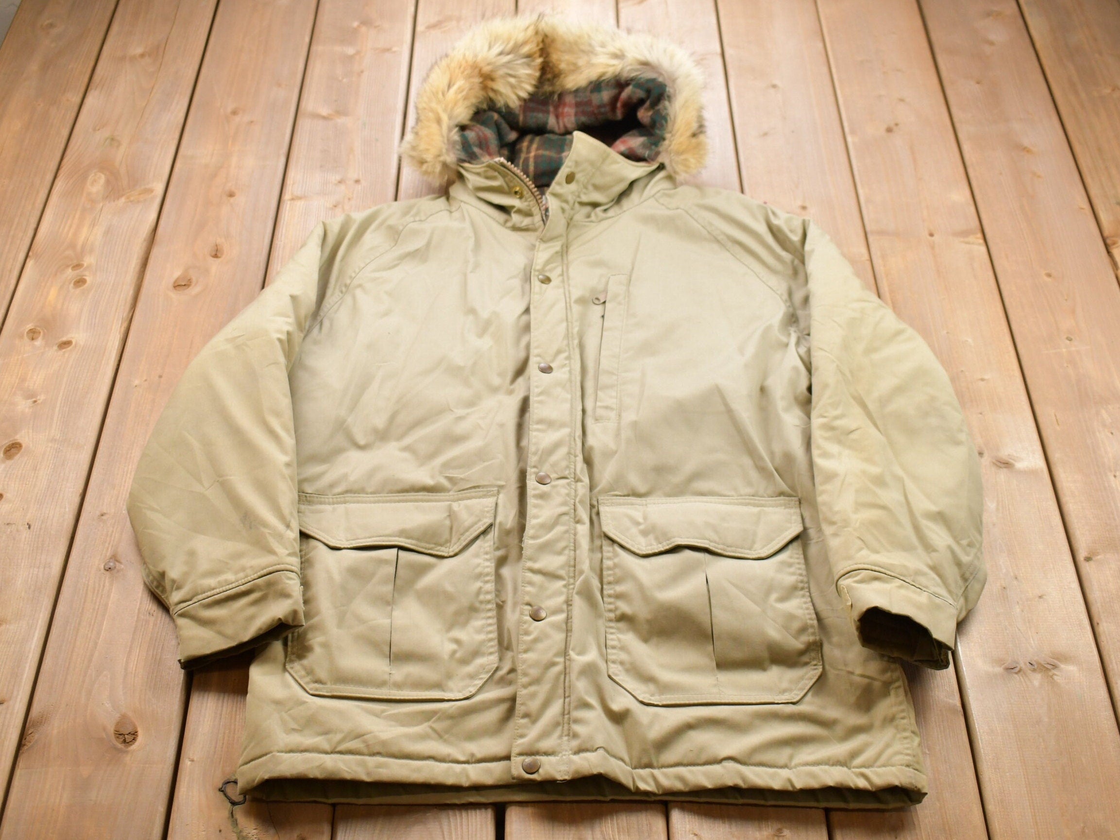 Vintage 1980s Woolrich Wool Puffer Fur Jacket