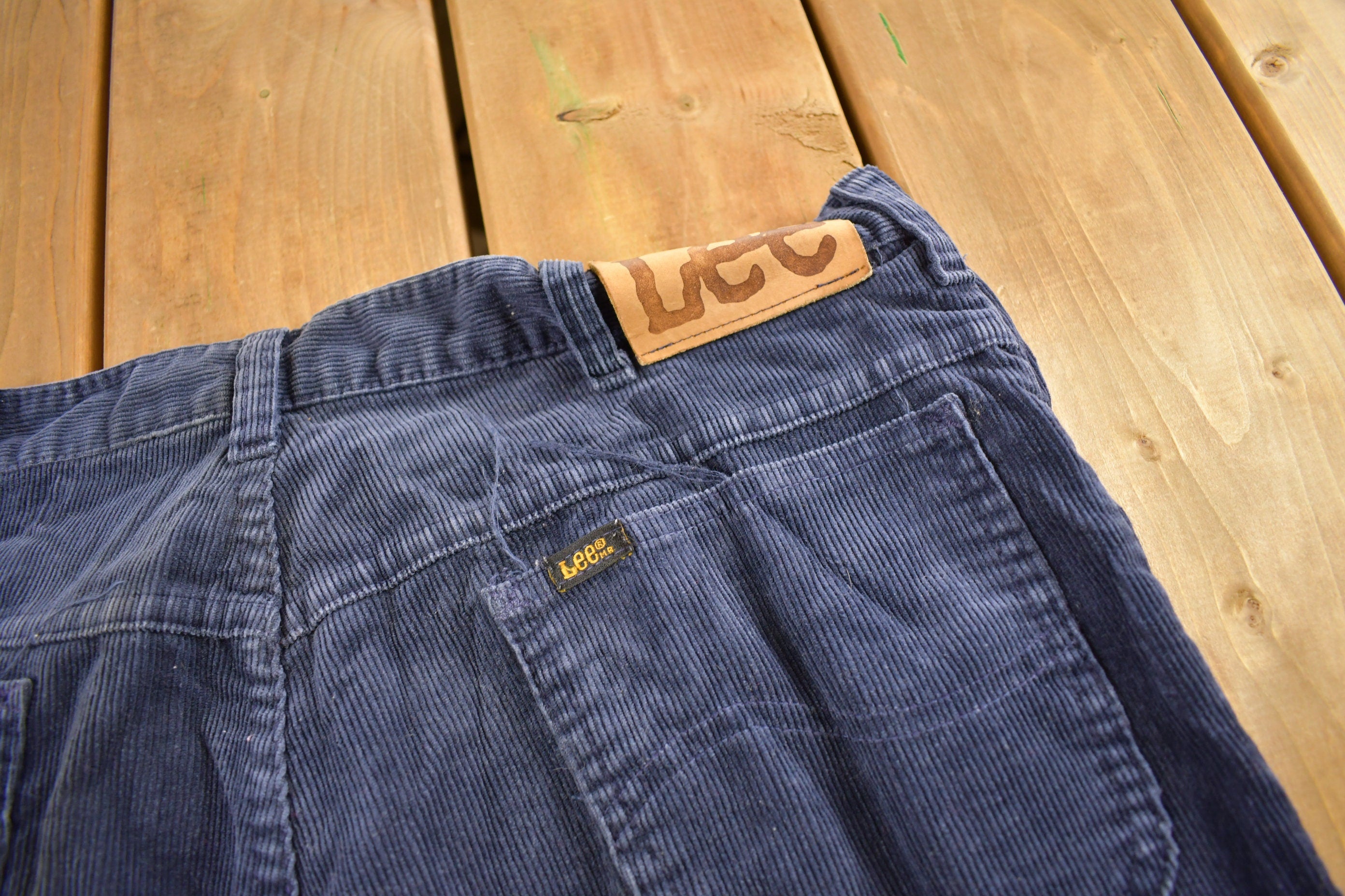 Vintage 1970s Lee Blue Corduroy Trousers Size 34 x 28