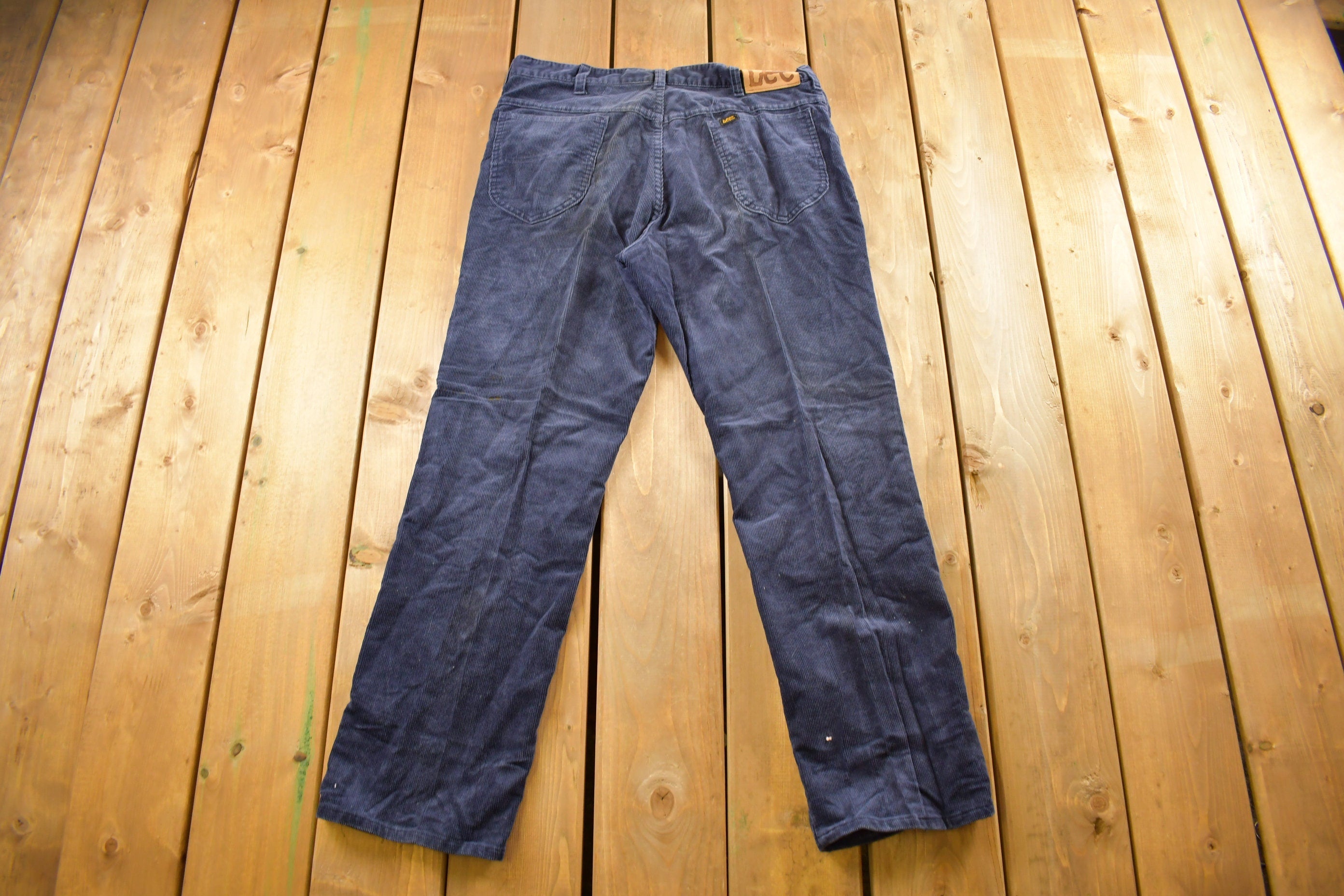 Vintage 1970s Lee Blue Corduroy Trousers Size 34 x 28