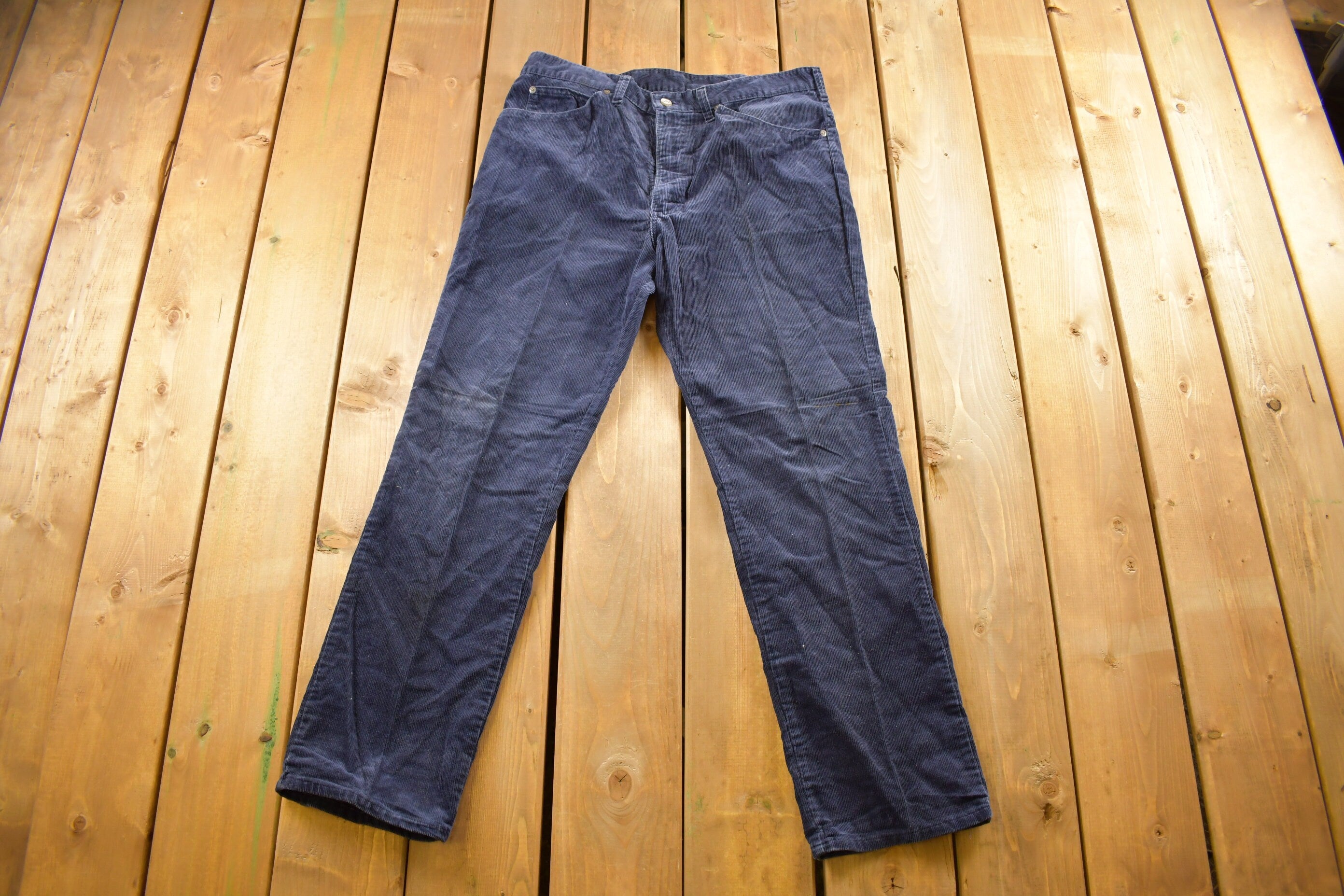 Vintage 1970s Lee Blue Corduroy Trousers Size 34 x 28