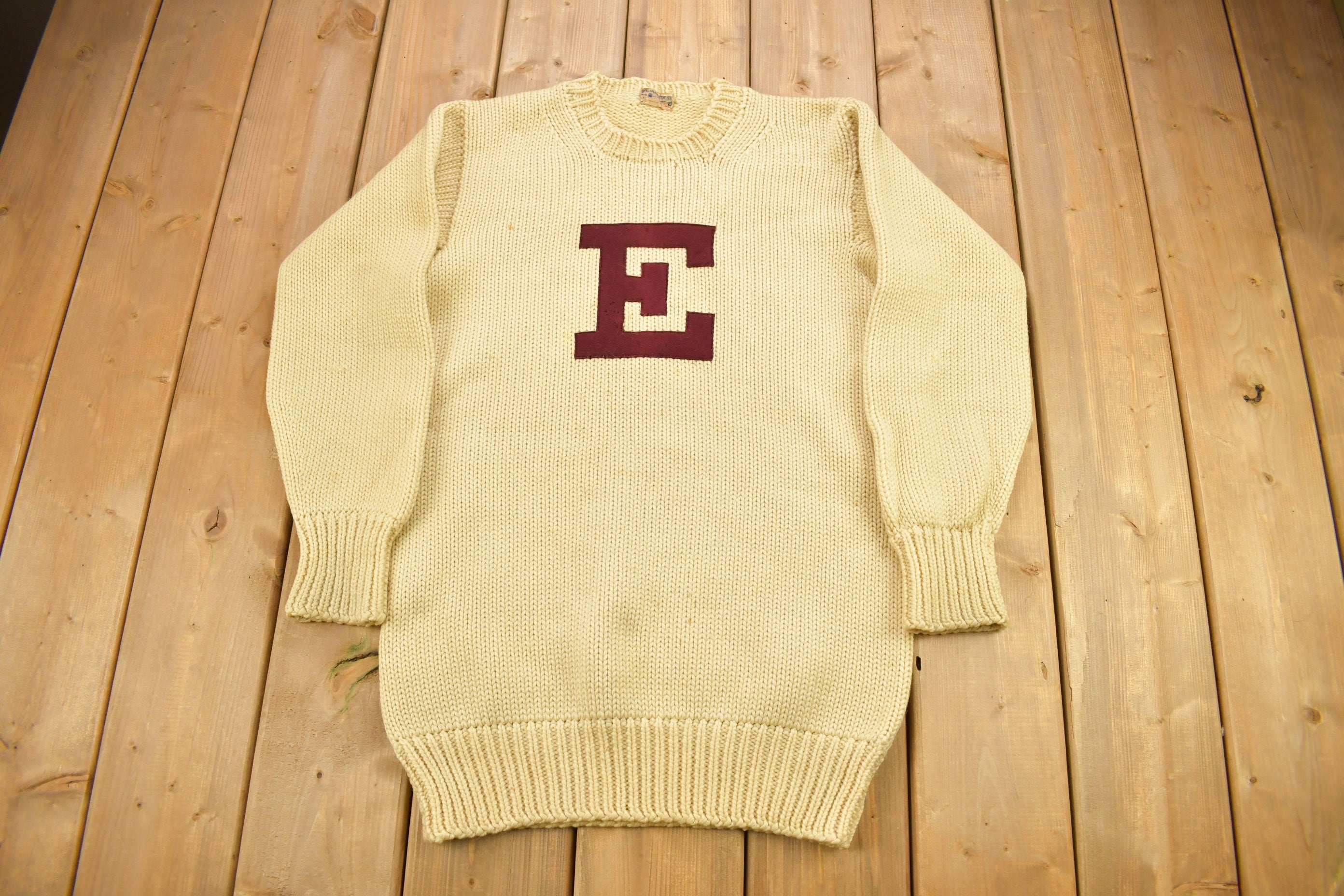 Vintage 1940s 100% Wool Collegiate Knit Crewneck Sweater