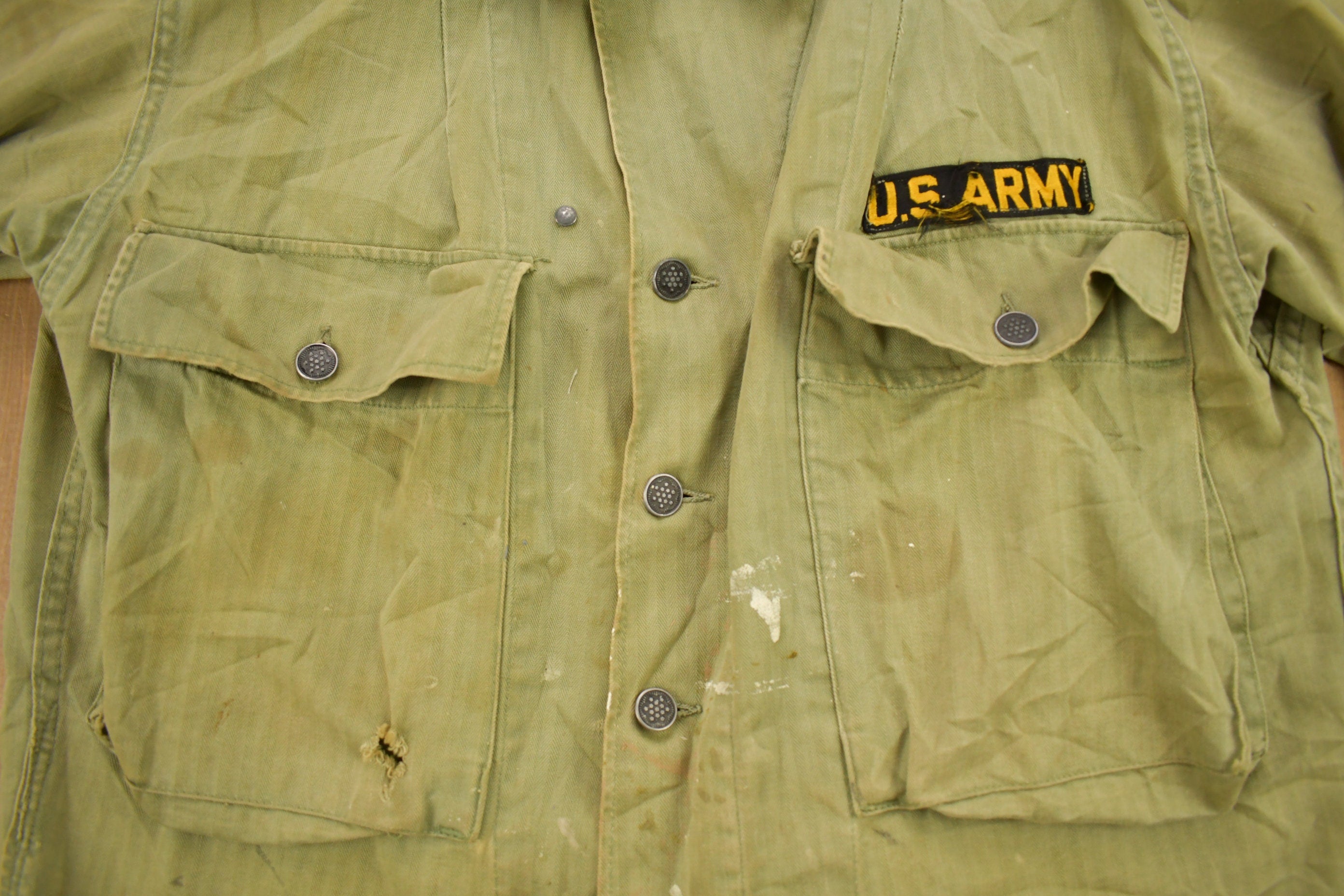 Vintage 1940s US Army Military Green Button Up Shirt