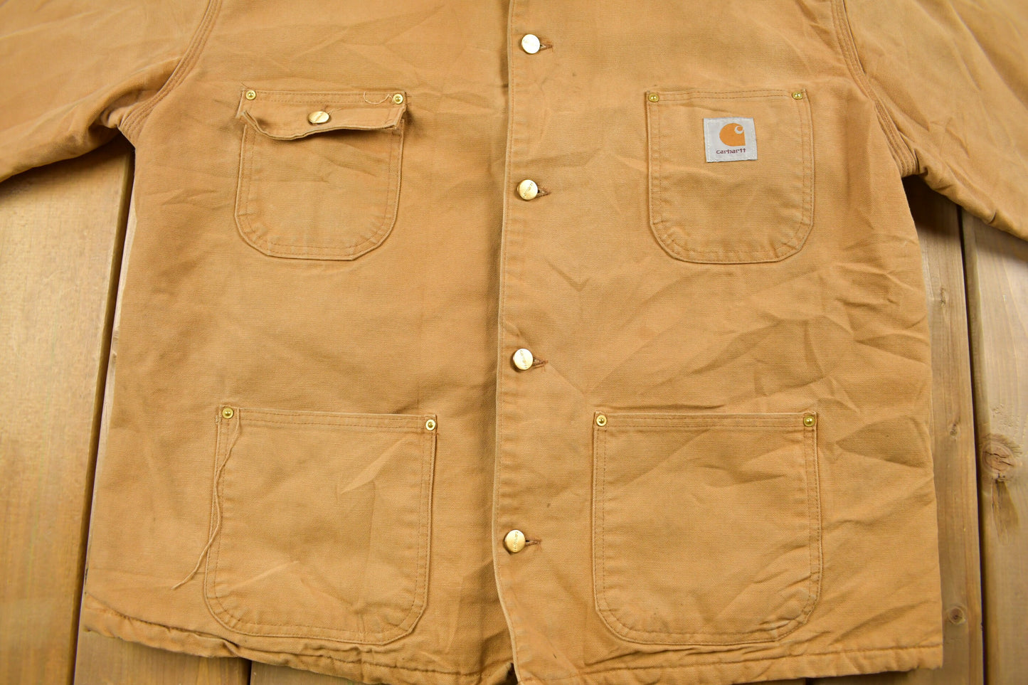 Vintage 1980s Carhartt Blanket Lined Chore Coat / Workwear / Streetwear / Made In USA / Button Up / Naturally Distressed Carhartt