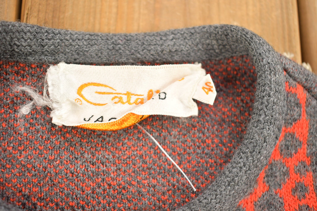 Vintage 1960s Paisley Graphic Knitted Cardigan Sweater