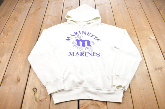 Vintage 1980s Marinette Marines Graphic Hoodie / 80s Hoodie / Stained / Vintage Sweater / Color Block / Varsity Vintage