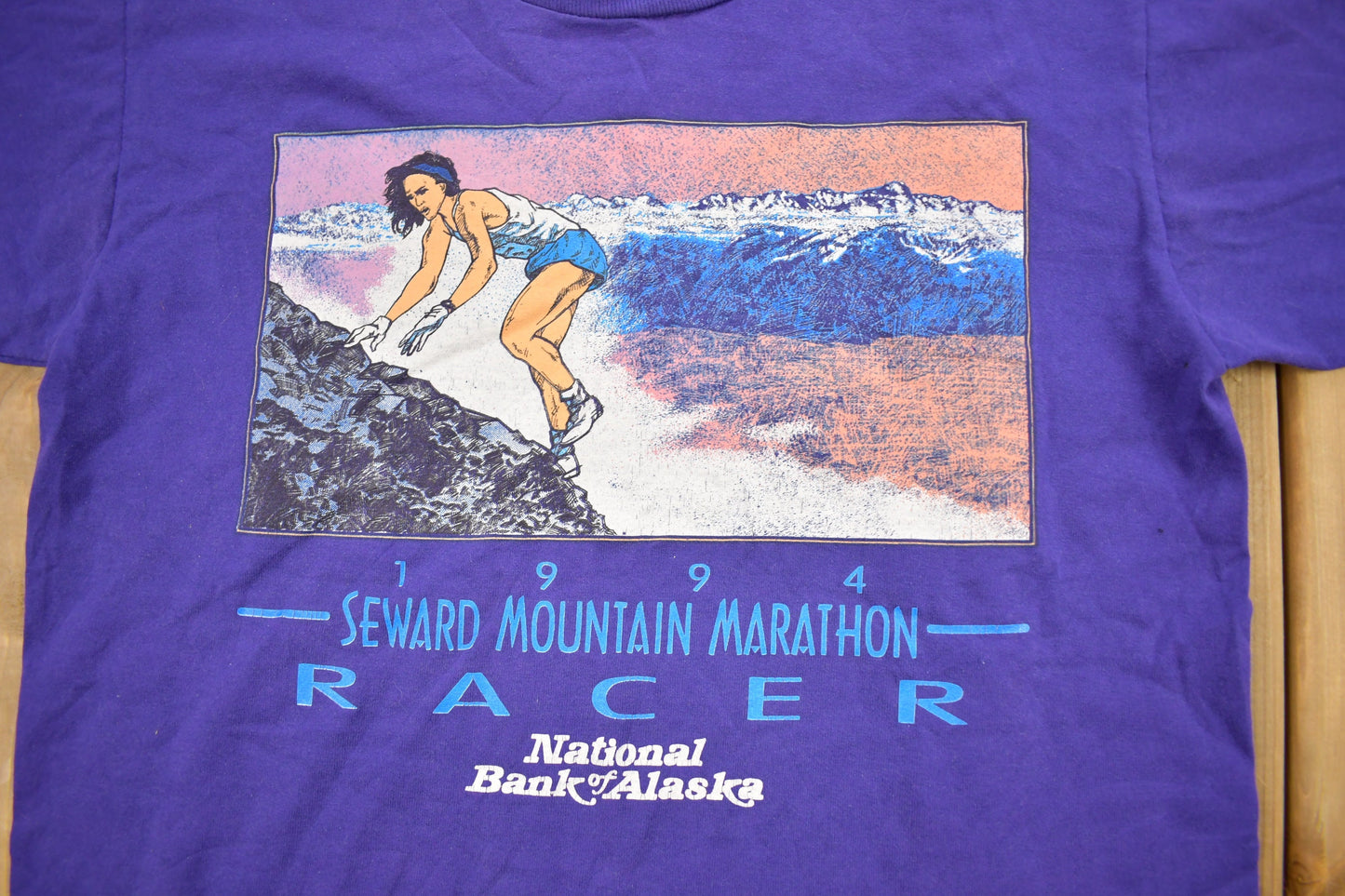 Vintage 1994 Seward Mountain Marathon Racer Souvenir T Shirt / National Bank of Alaska / Made In USA / Vacation Tee / Youth Sized