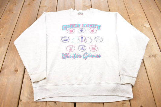 Vintage 1990s Oneita Great Eight Winter Games Crewneck Sweatshirt / Small Stains / 90s Crewneck / Made In USA / Essential / Streetwear / 90s