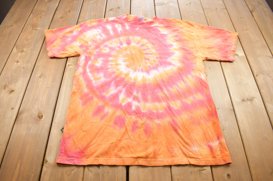 Vintage 1990s Optima Orange & Red Tie Dye Graphic T Shirt / Vintage T Shirt / Streetwear / Rare Vintage / Single Stitch / Made In USA