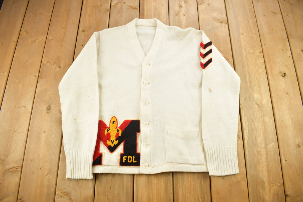 Vintage 1950s FDL Embroidered Collegiate Cardigan Sweater