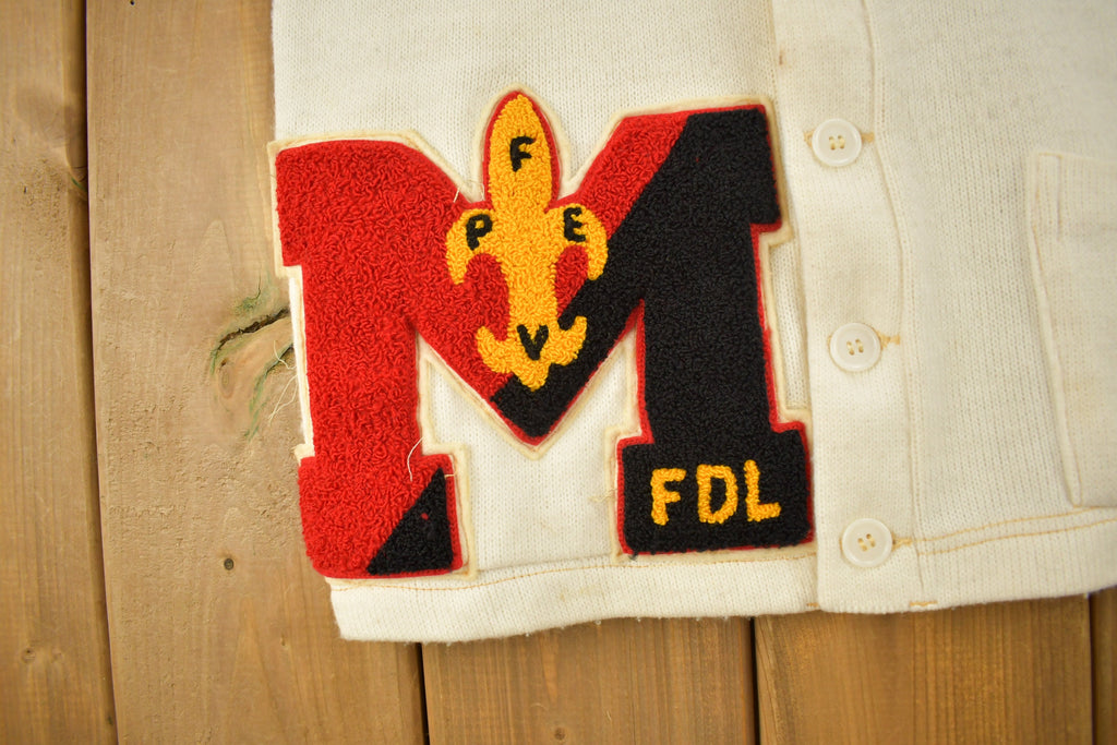 Vintage 1950s FDL Embroidered Collegiate Cardigan Sweater