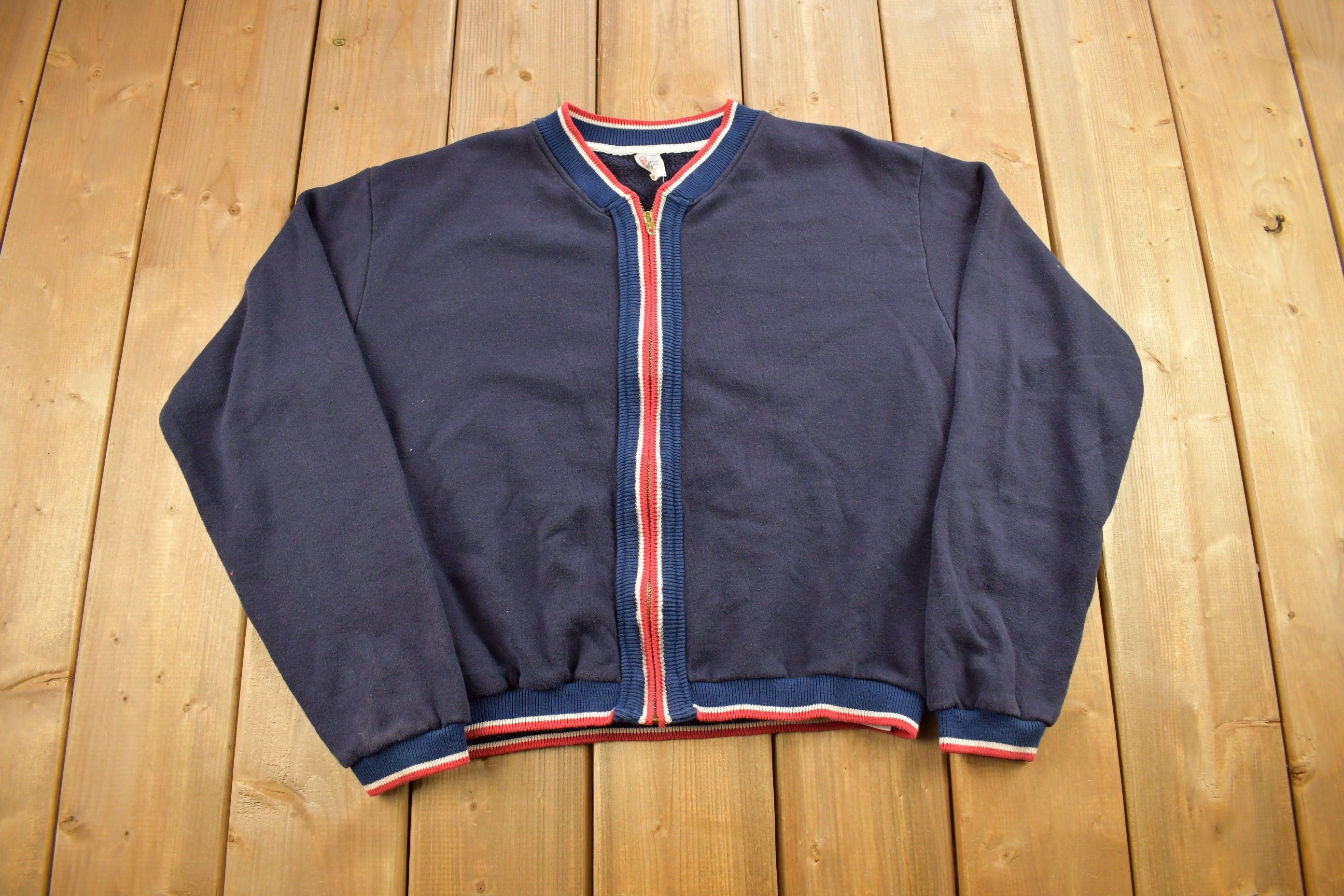 Vintage 1950s Union Made Heritage Stone Zip Up Sweater
