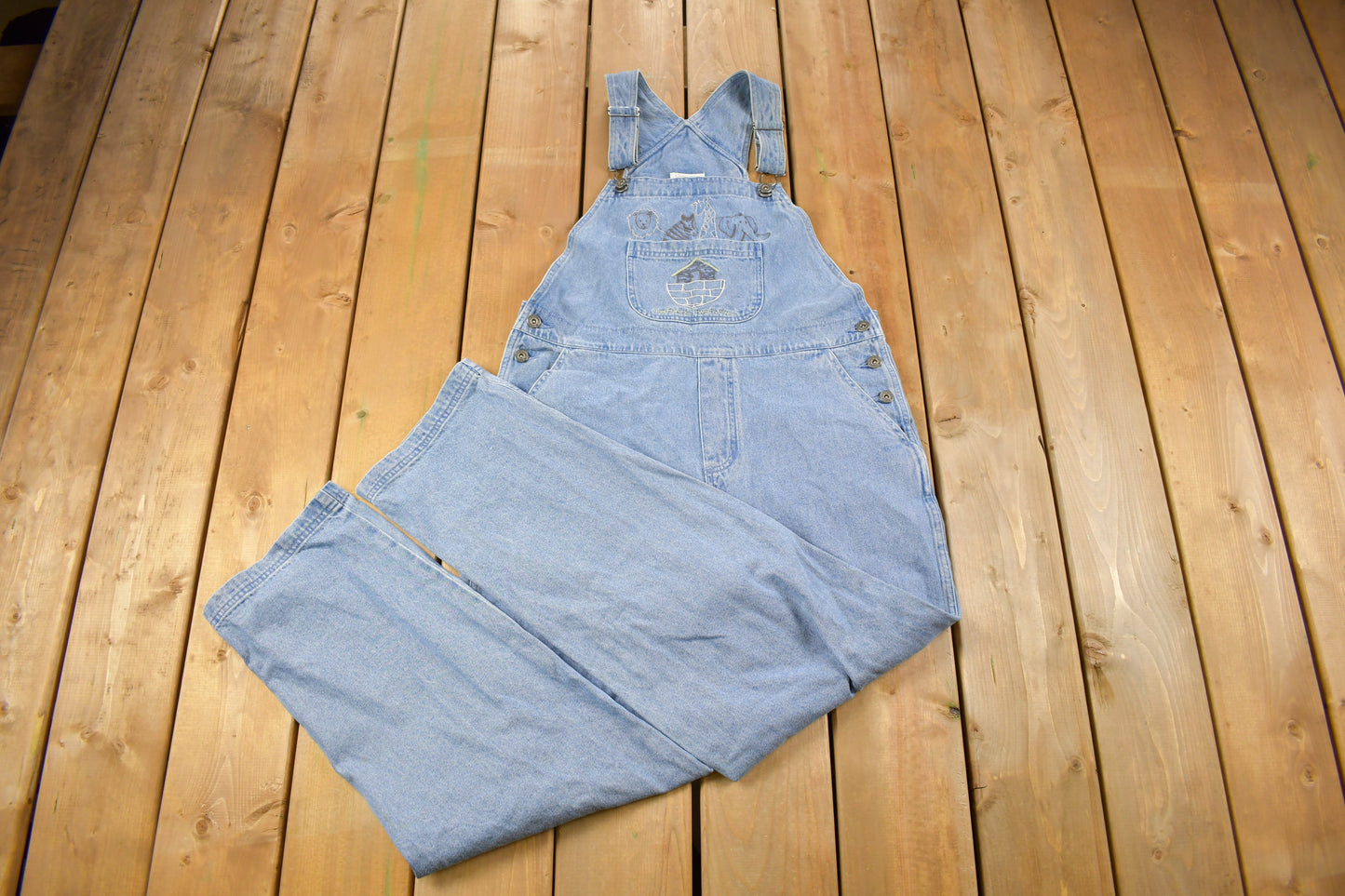 Vintage 1990s Christopher & Banks Embroidered Noah's Ark Theme Denim Overalls Size Medium / Streetwear / Vintage Overalls